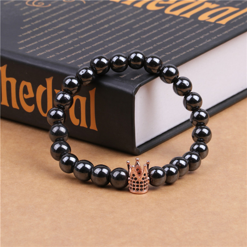 8MM Magnetic Hematite Crown Bracelet