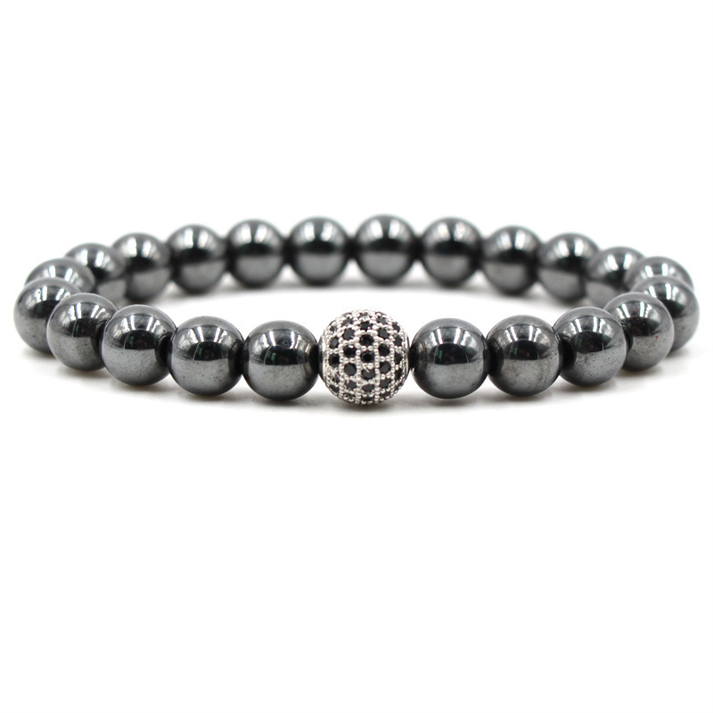 CZ Rhinestone 10MM BallsAlloy 8MM Magnetic Hematite Bracelet