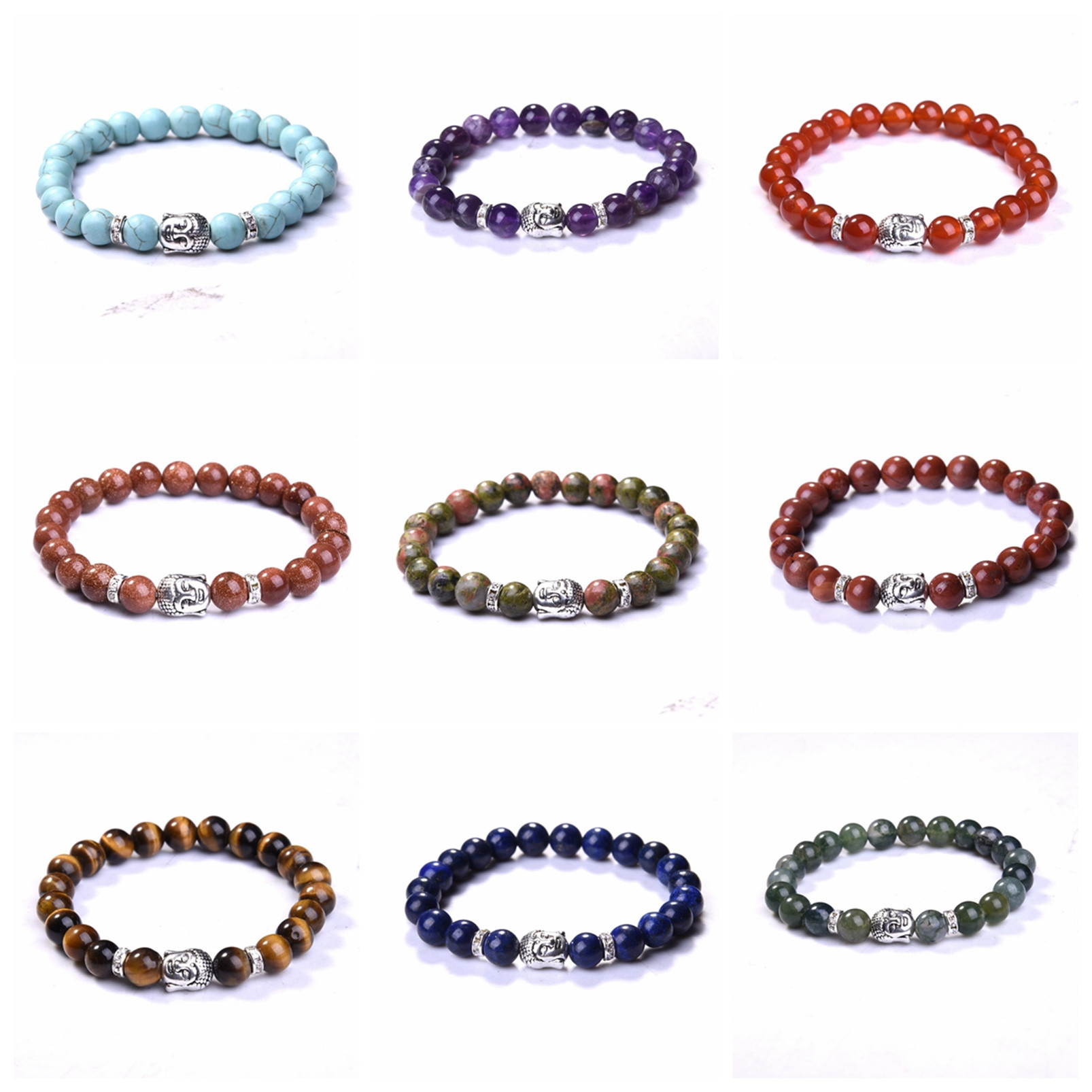 Aquatic Agent 8MM Buddha Head Stone Bracelets