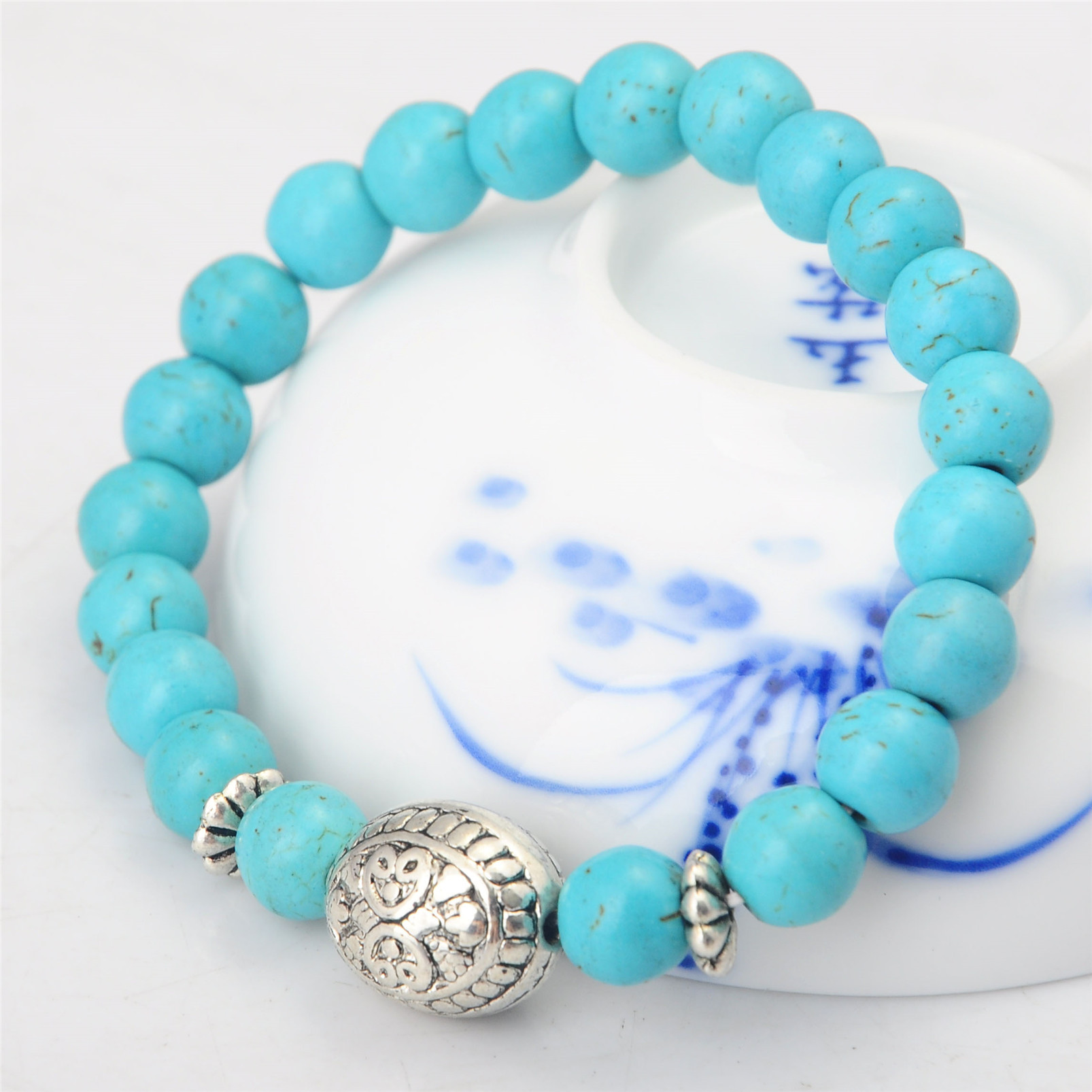 Fashion Silver Alloy 8MM Stone Bracelets