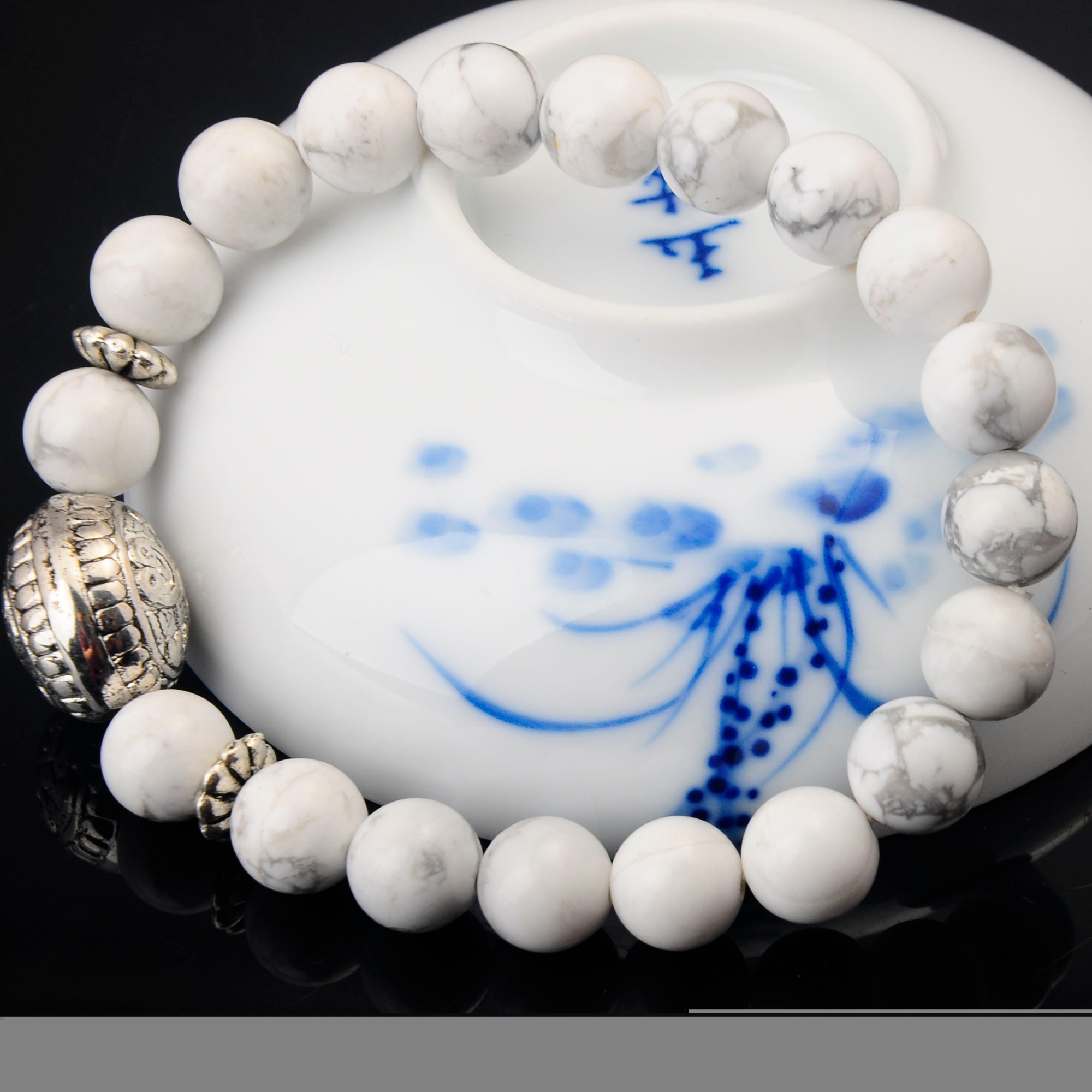 Fashion Silver Alloy 8MM Stone Bracelets