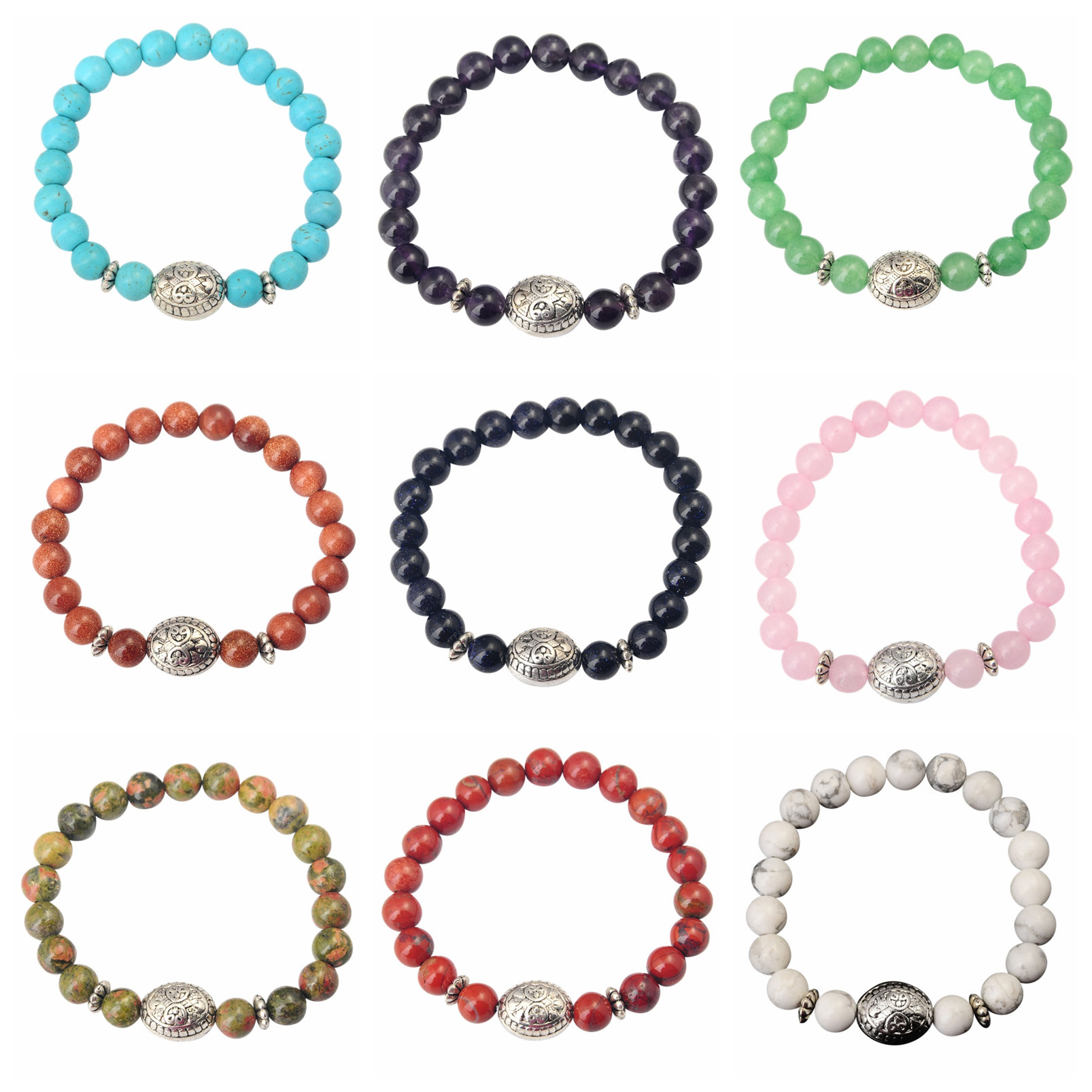 Fashion Silver Alloy 8MM Stone Bracelets