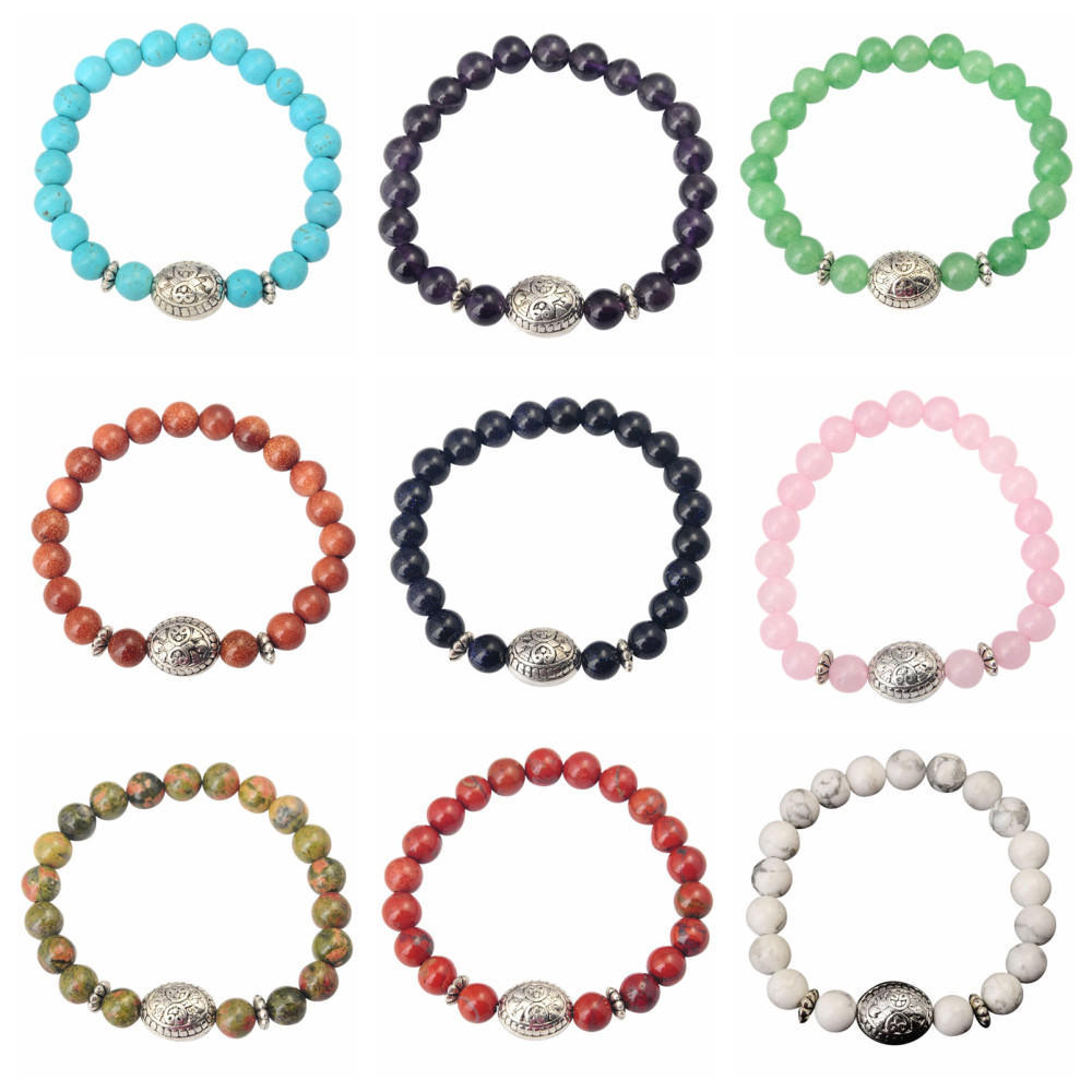 Fashion Silver Alloy 8MM Stone Bracelets