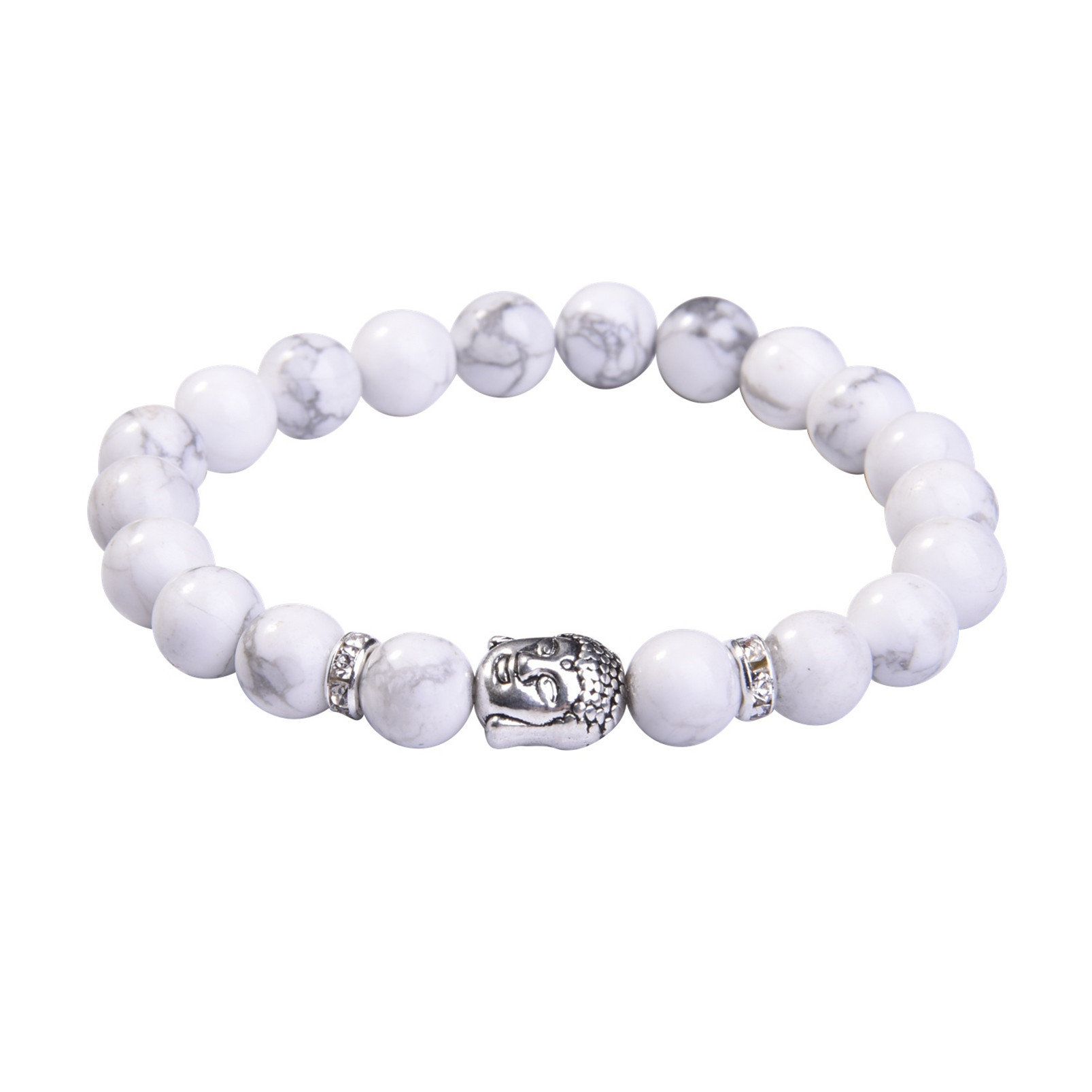Fashion Silver  6MM And 8MM Round Beads Stone Bracelets