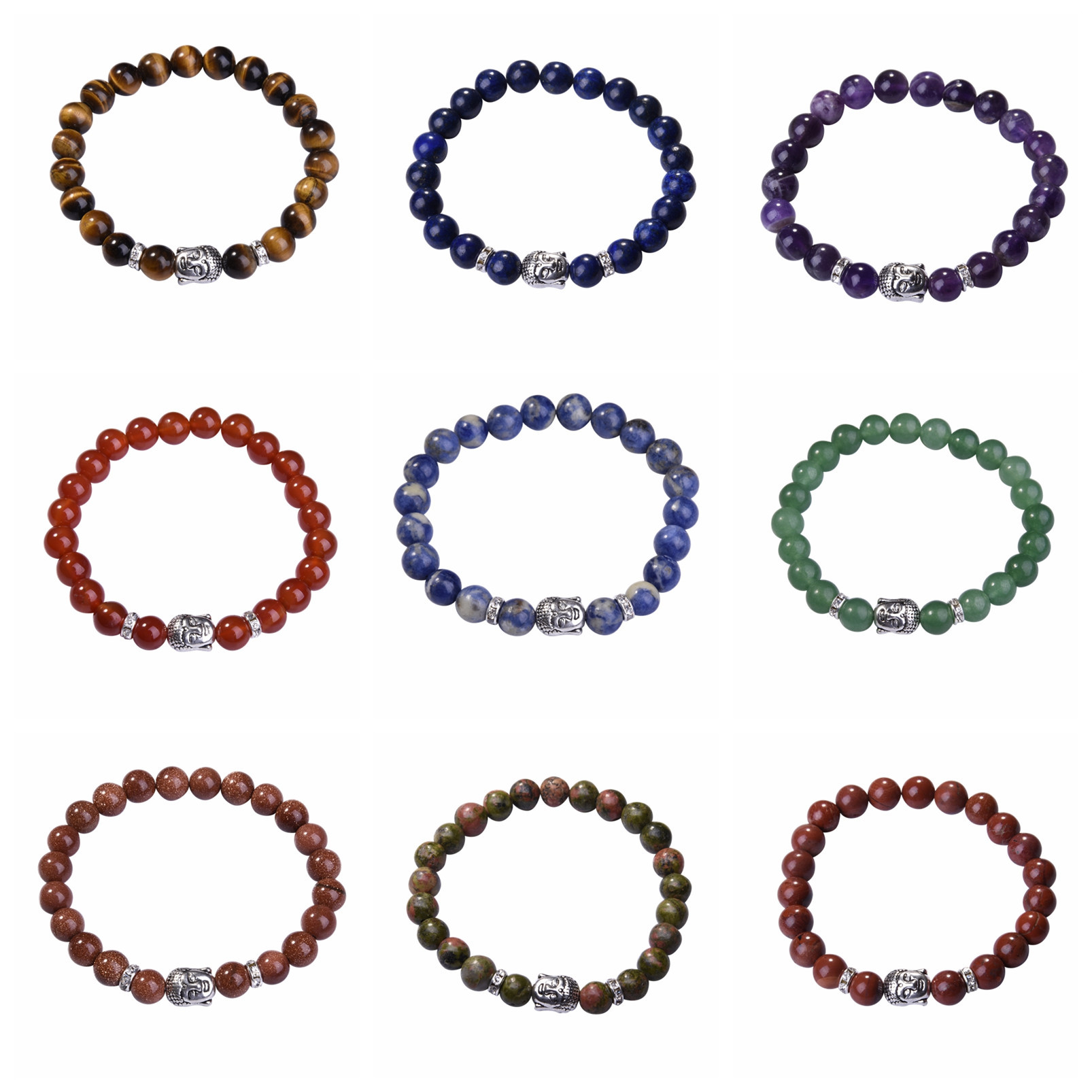 Aquatic Agent 8MM Buddha Head Stone Bracelets