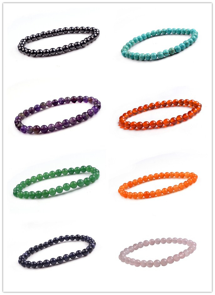 Handmade Gem Semi Precious Gemstone 6mm Round Beads Stretch Bracelet