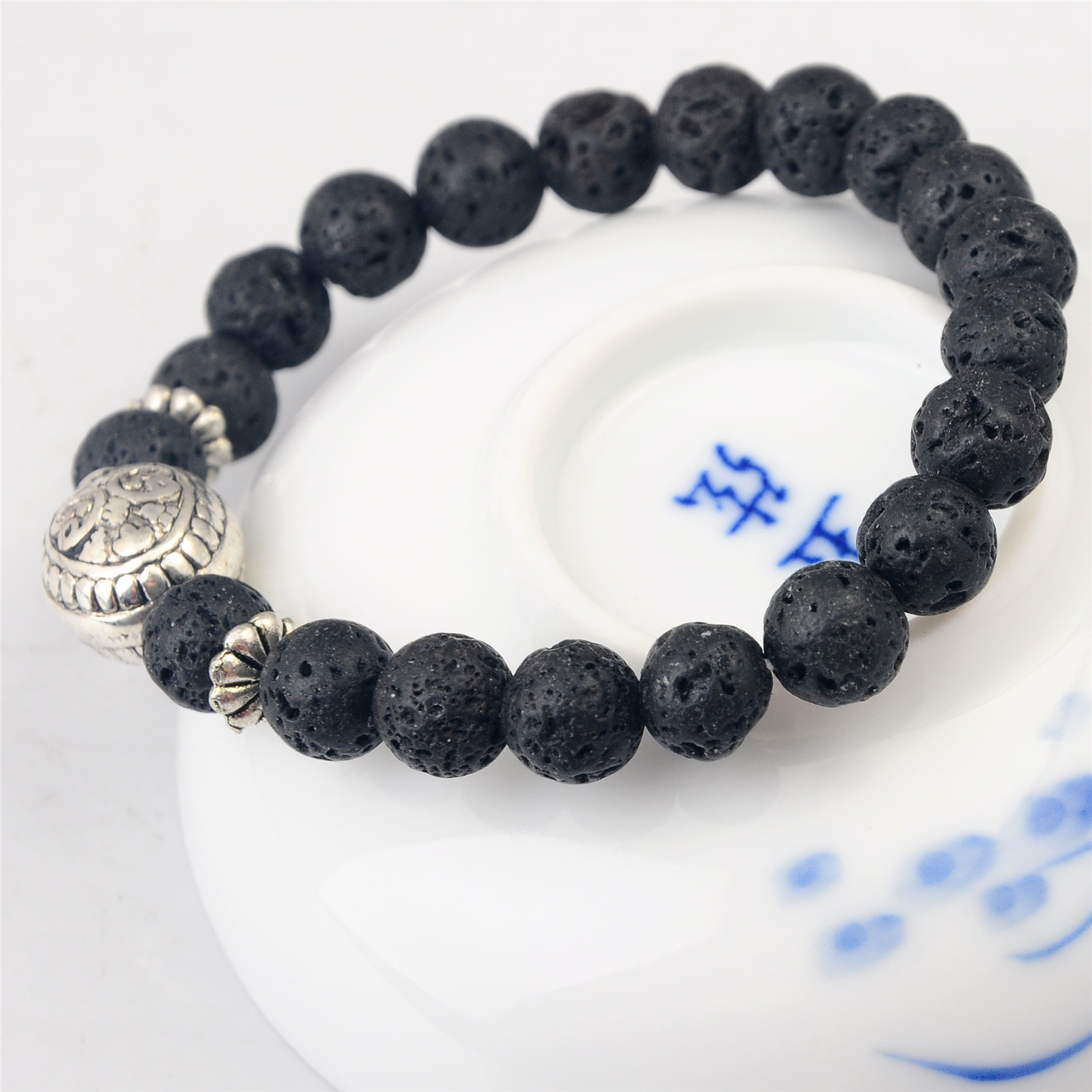 Fashion Silver Alloy 8MM Stone Bracelets