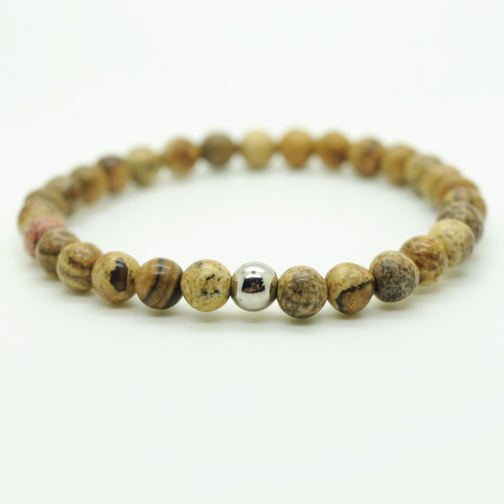 Fashion Silver  6MM And 8MM Round Beads Stone Bracelets