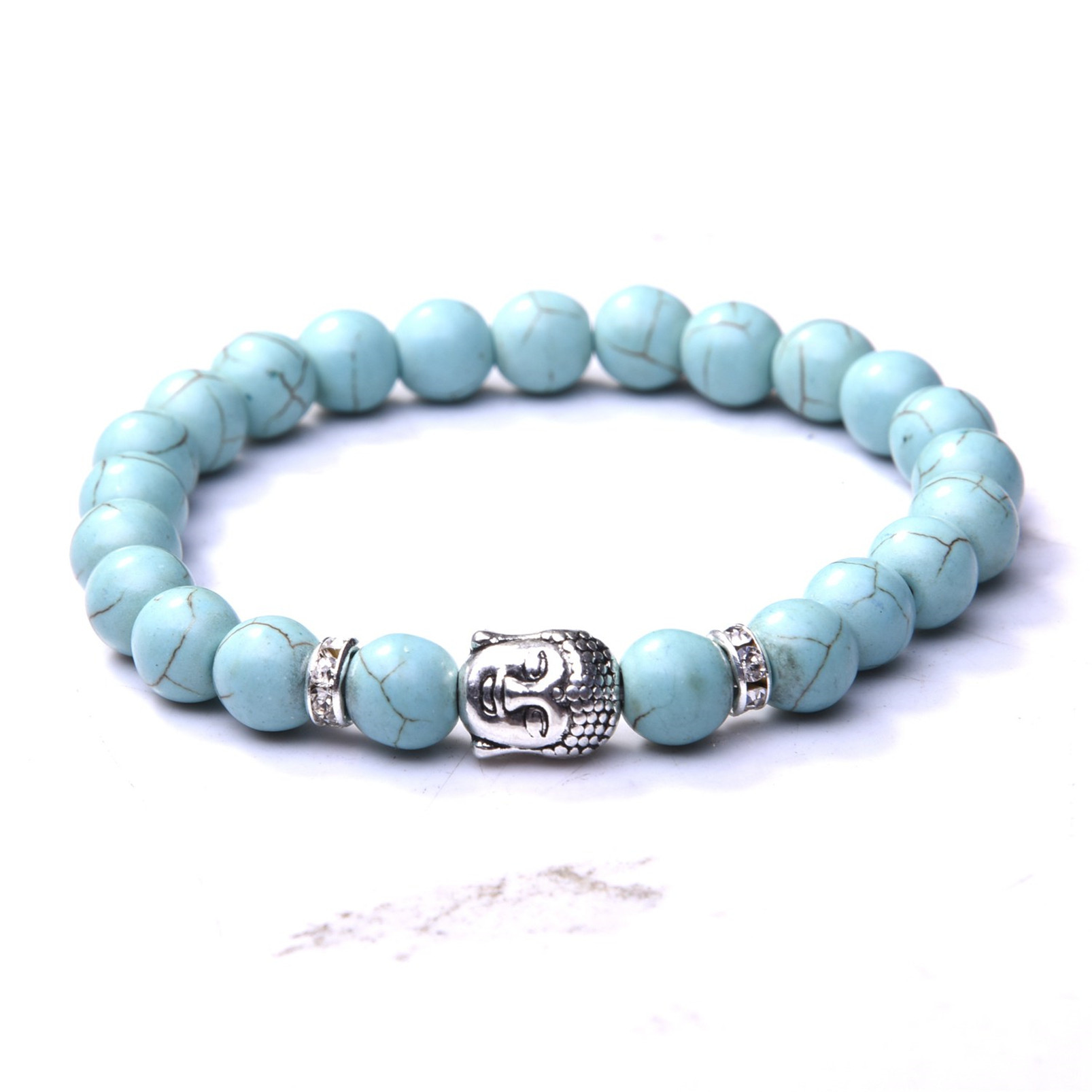 Fashion Silver  6MM And 8MM Round Beads Stone Bracelets
