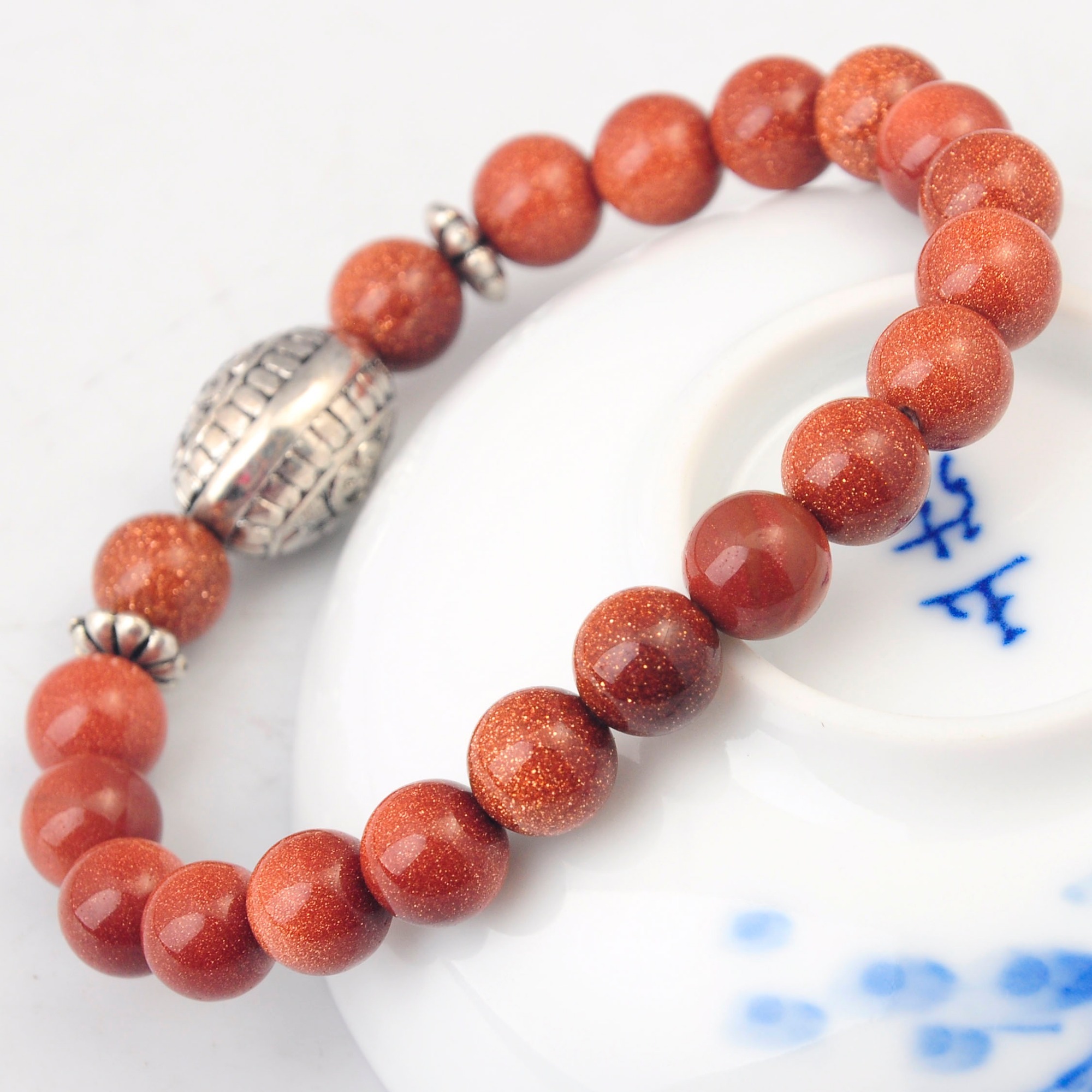 Fashion Silver Alloy 8MM Stone Bracelets