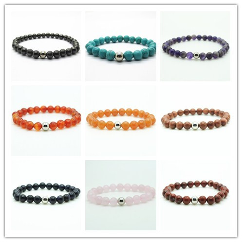 Fashion Silver  6MM And 8MM Round Beads Stone Bracelets