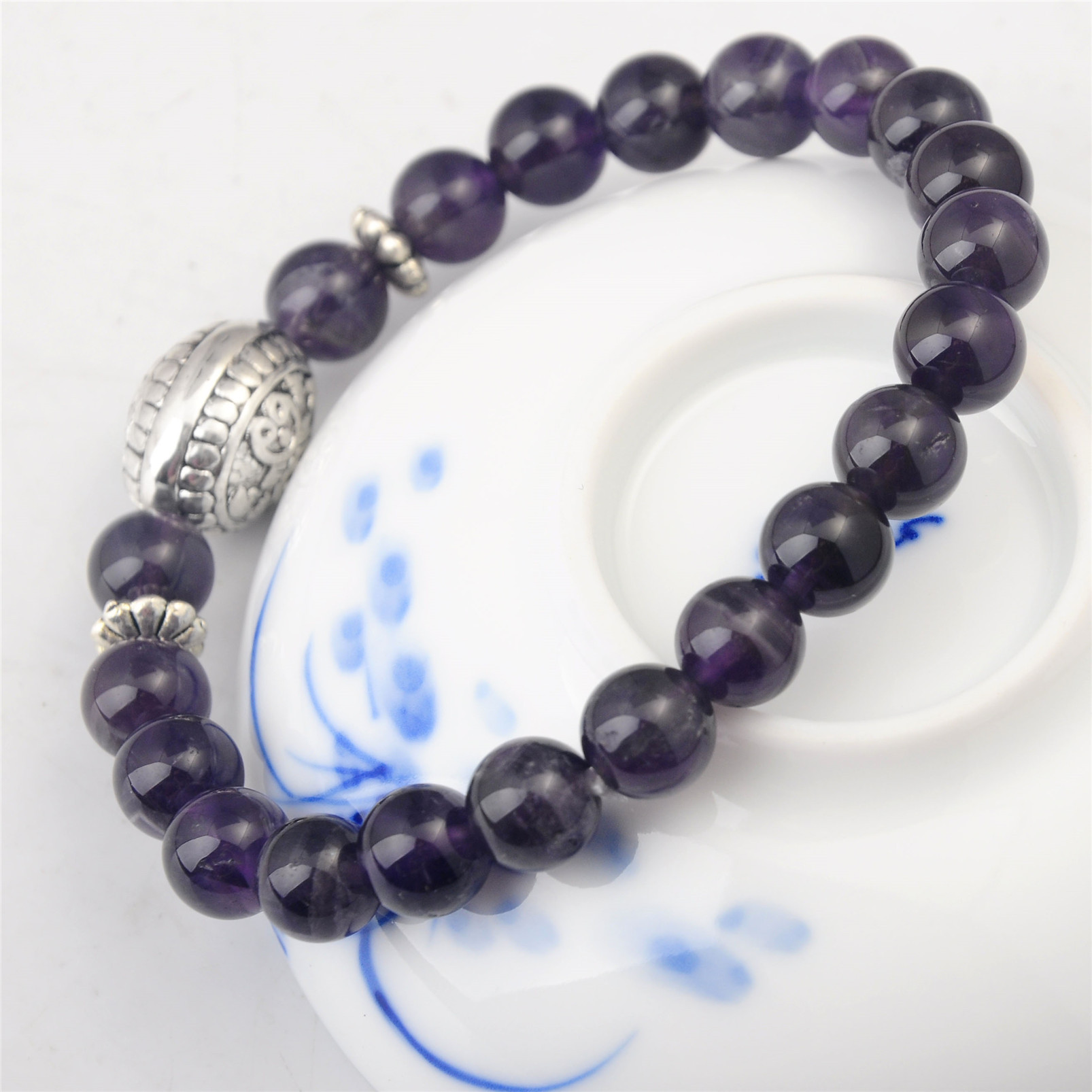 Fashion Silver Alloy 8MM Stone Bracelets