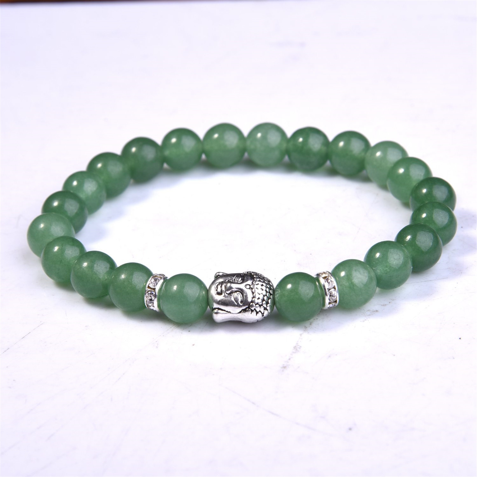 Fashion Silver  6MM And 8MM Round Beads Stone Bracelets