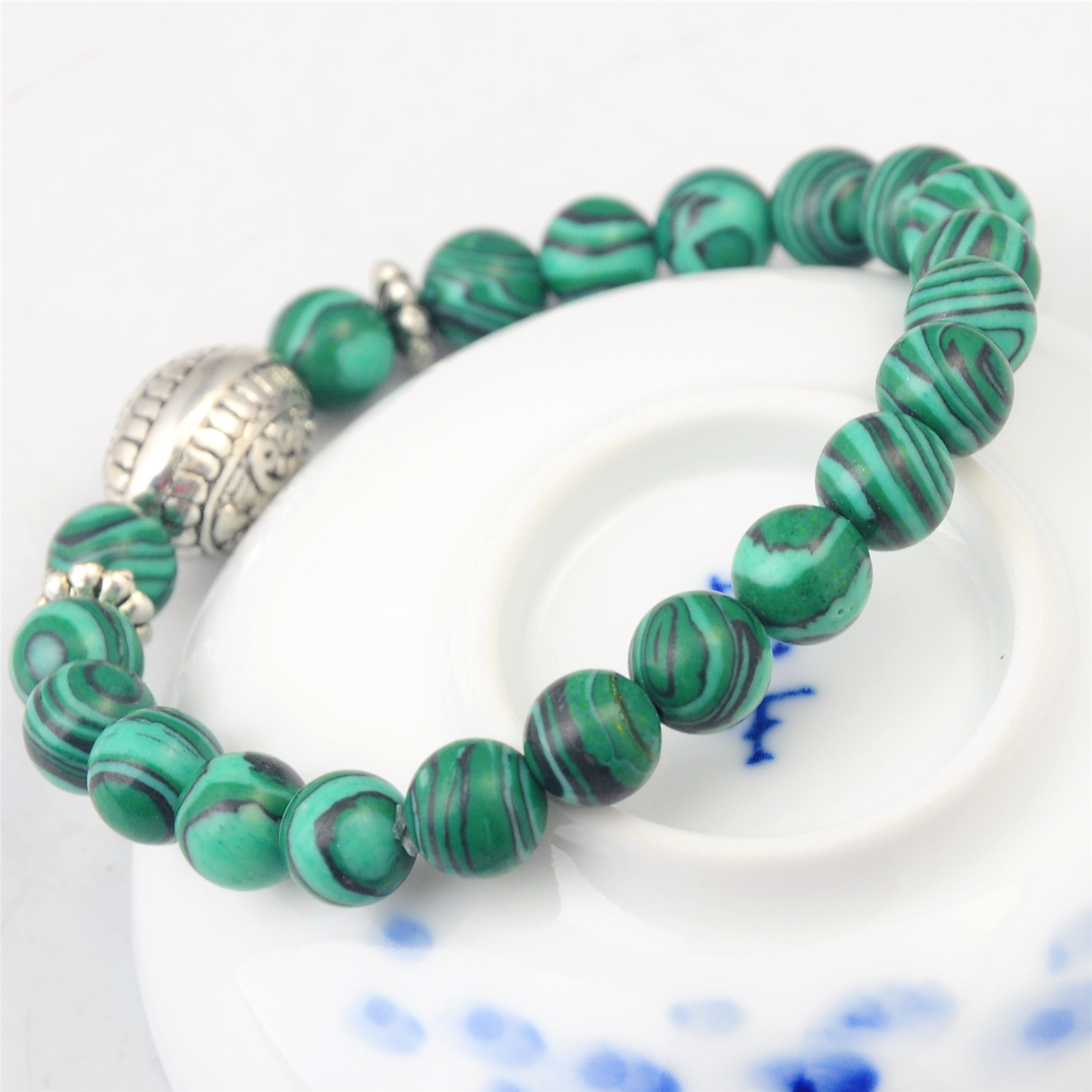 Fashion Silver Alloy 8MM Stone Bracelets