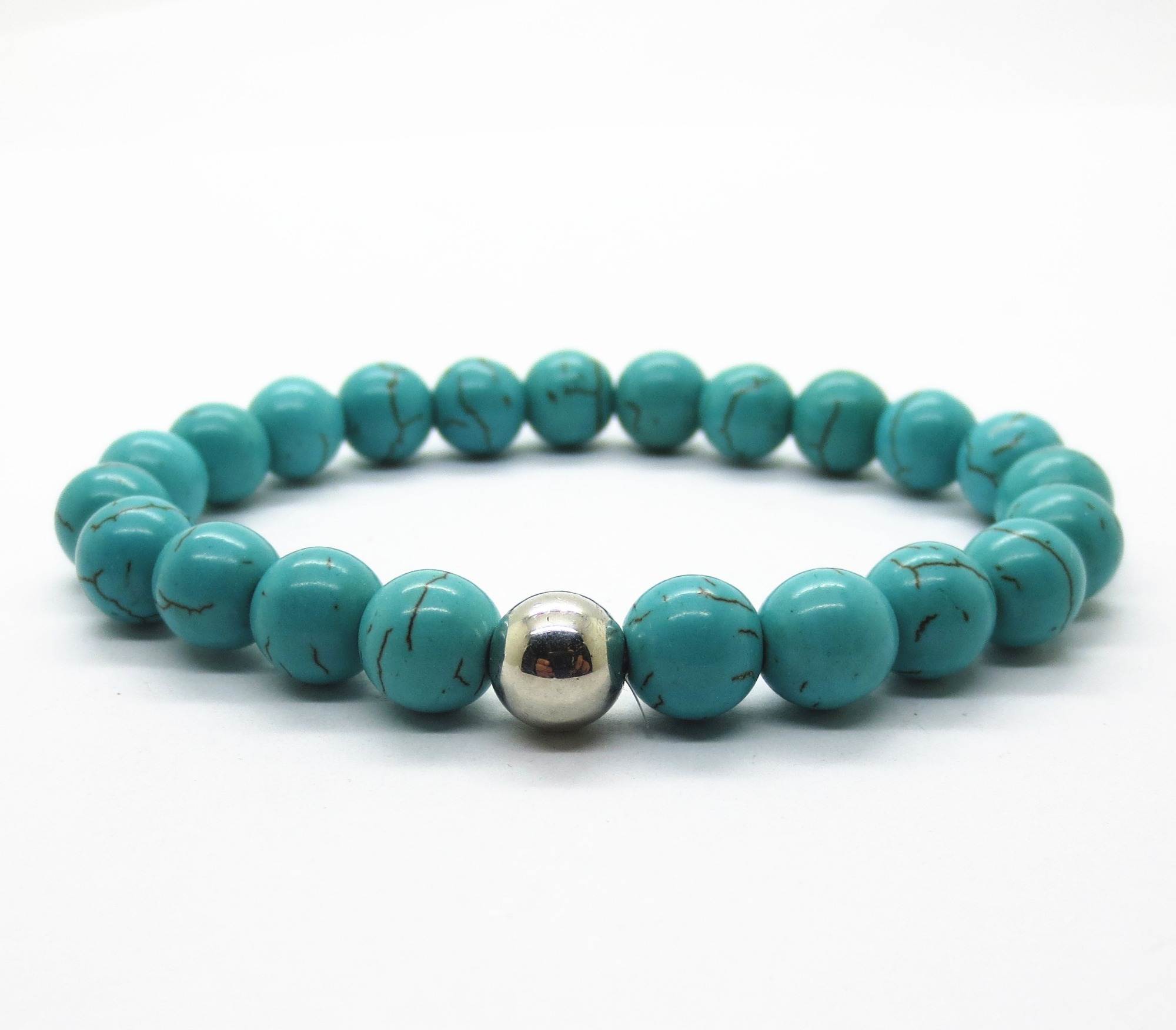 Fashion Silver  6MM And 8MM Round Beads Stone Bracelets