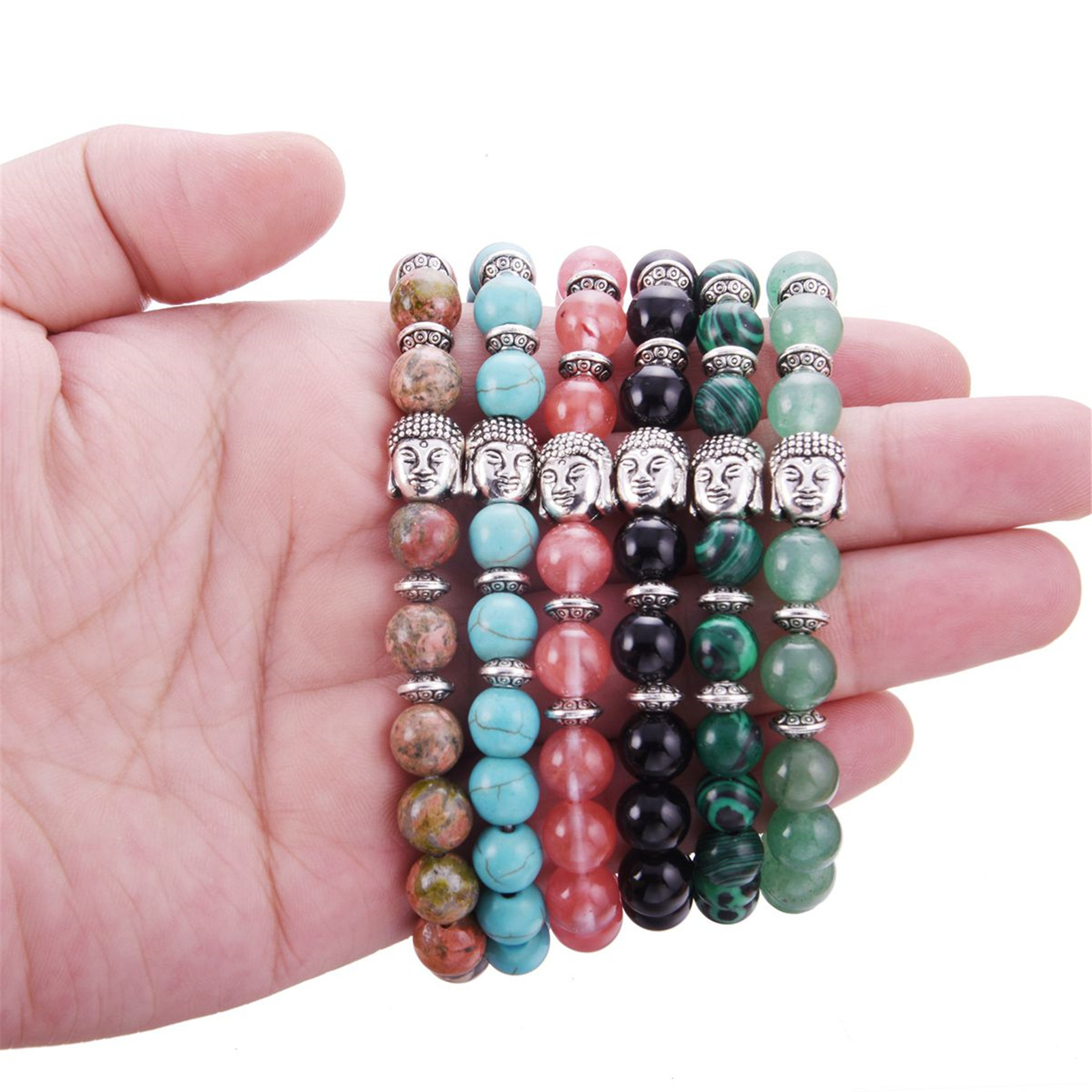Aquatic Agent 8MM Buddha Head Stone Bracelets