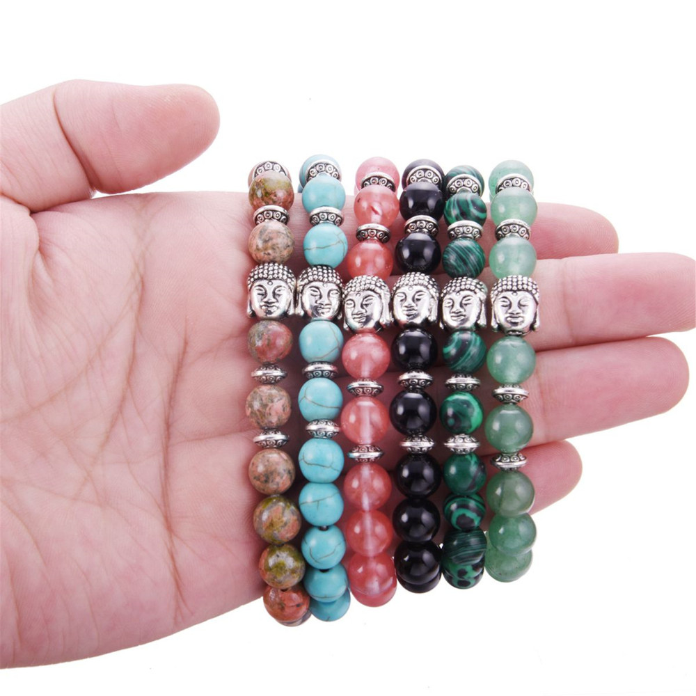 Aquatic Agent 8MM Buddha Head Stone Bracelets