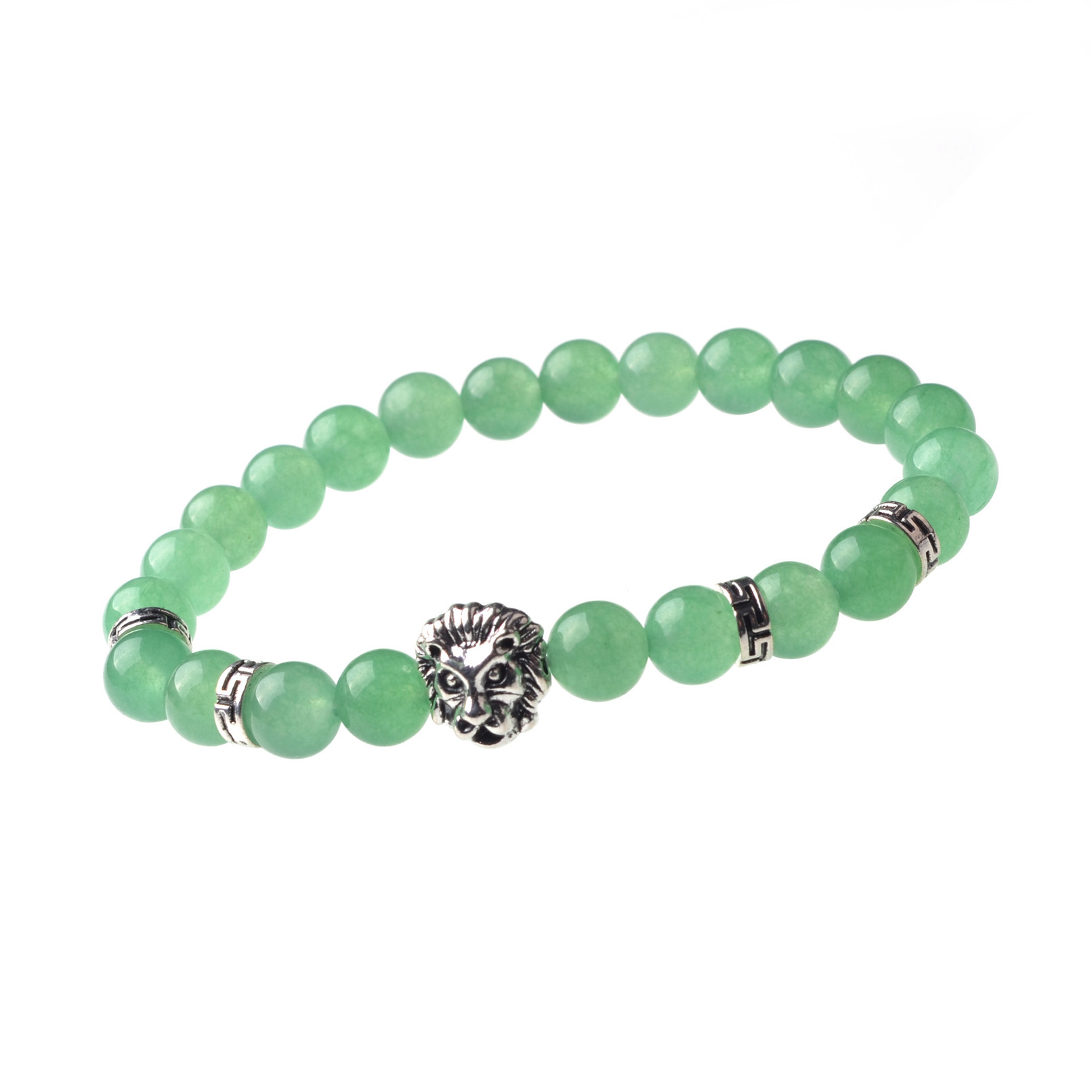 8MM Natural Stone Lion Head Jewel Bracelet With Alloy