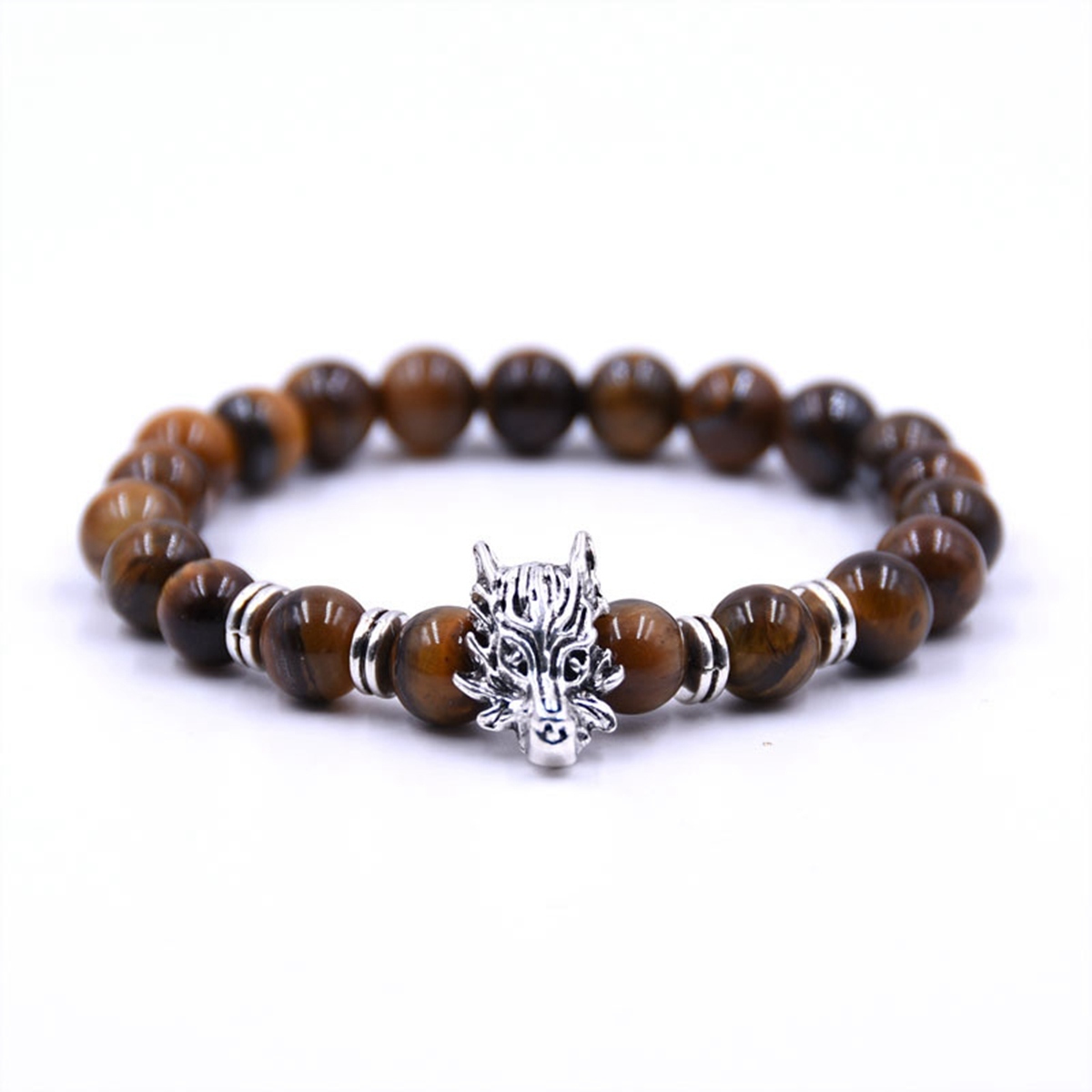 8MM Natural stone Black Lava Beads Chakra Bracelets Wristband Bangles bijoux Bronze Dragon head Men Jewelry
