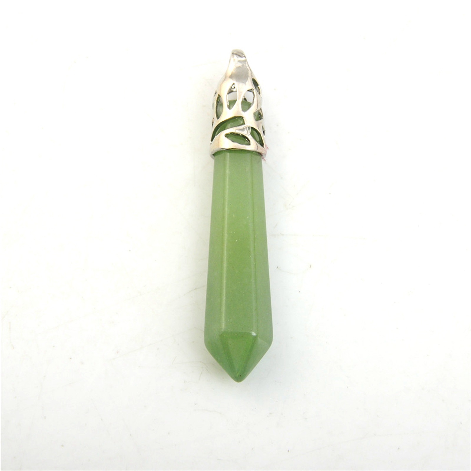 Hexagonal Cylinder Gemstone  Pendant with Silver Findings