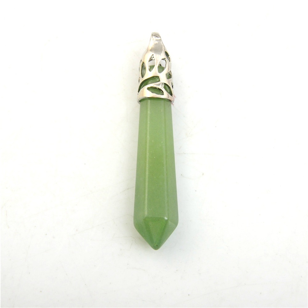 Hexagonal Cylinder Gemstone  Pendant with Silver Findings
