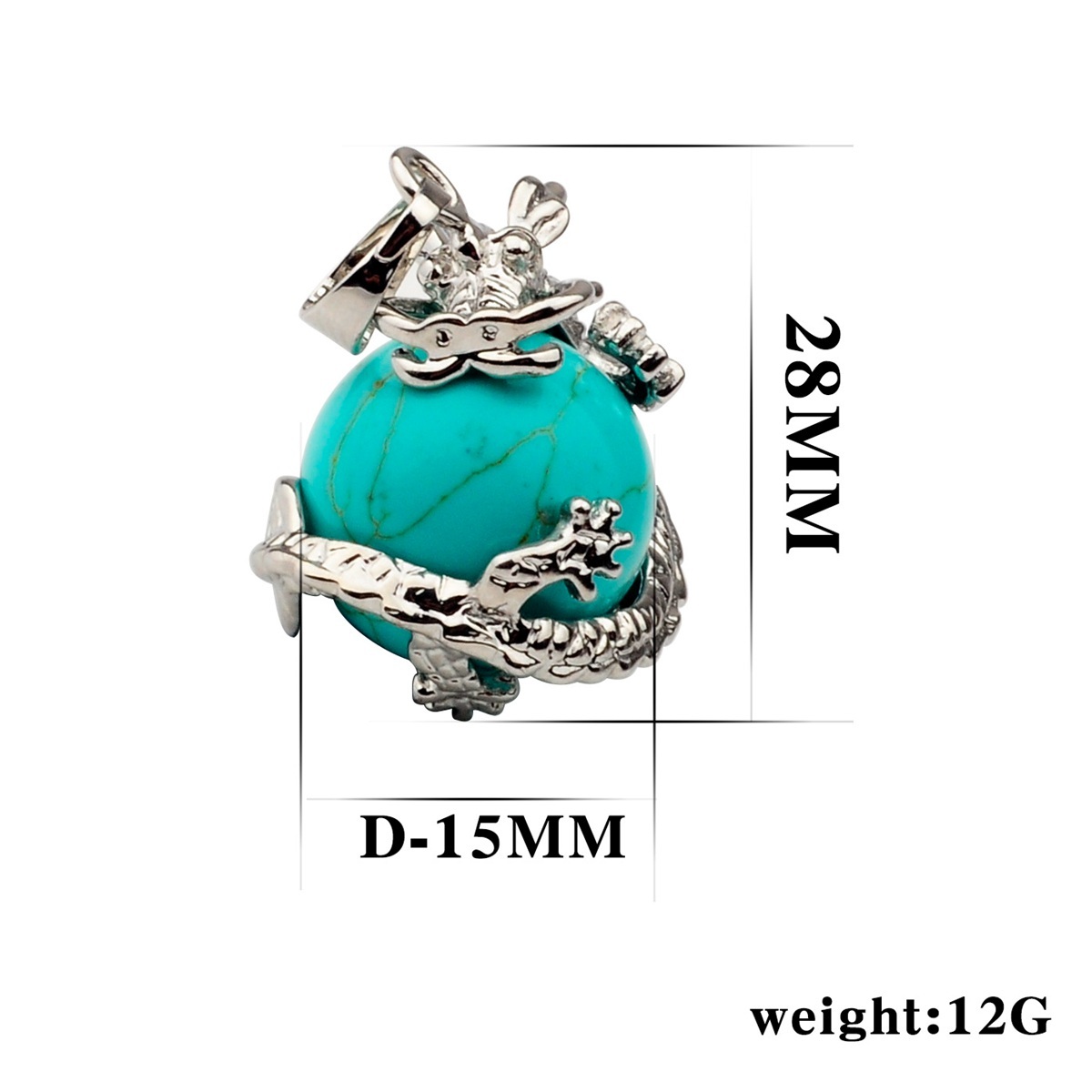 15MM Gemstone Wrapped Sphere Dragon Pendant Necklace