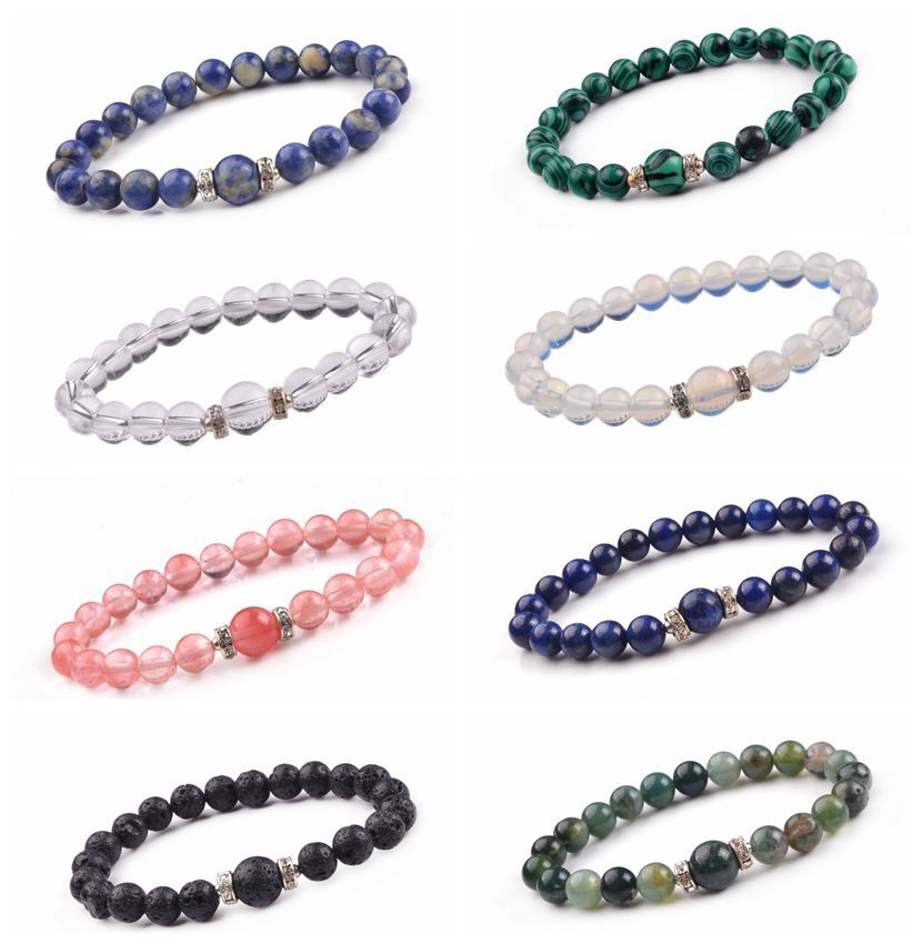 Fashion Alloy Chakra Stone 8MM Round Beads Bracelet with 10MM