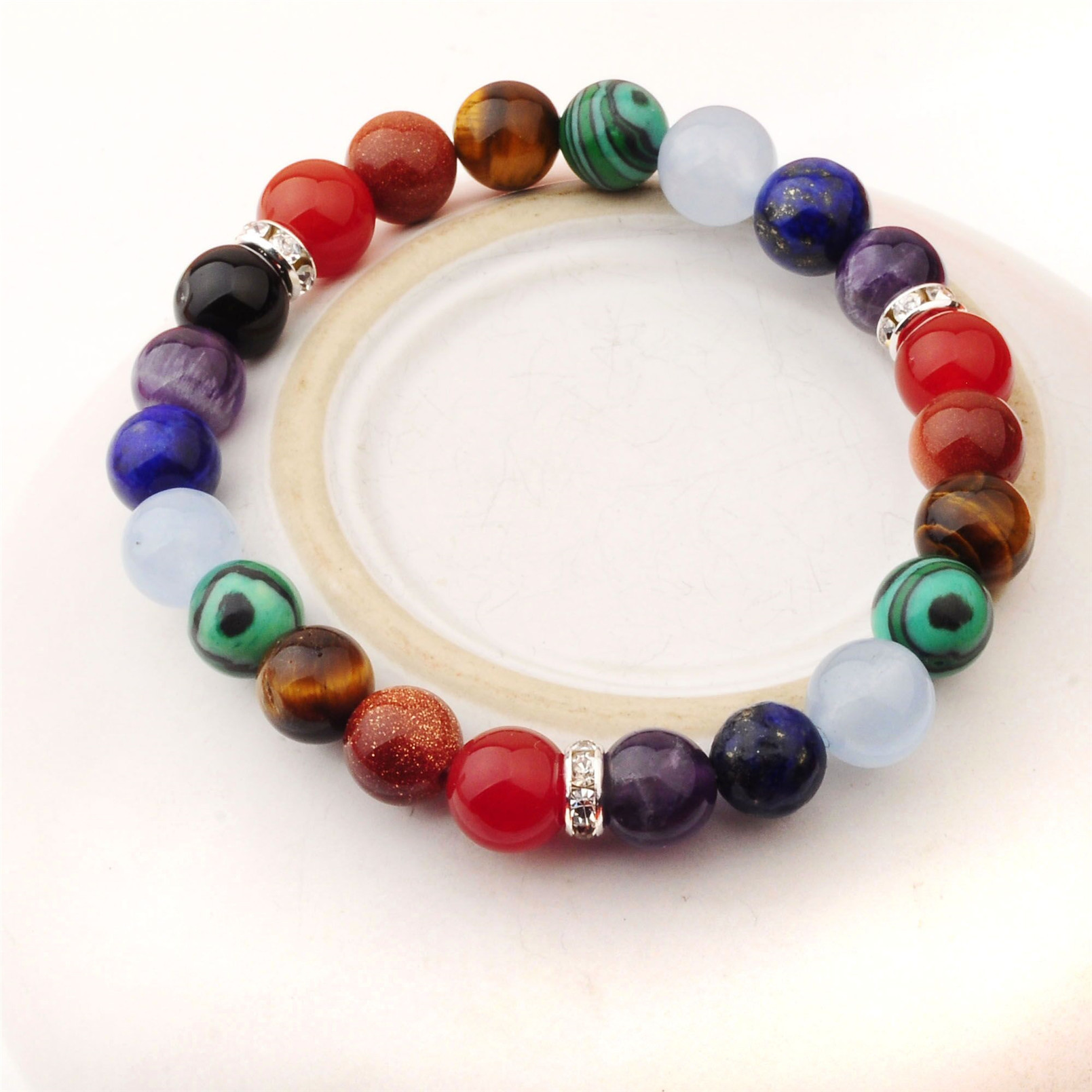 Fashion 4 Section 7 Chakra Stone 8MM Gemstone Bracelet