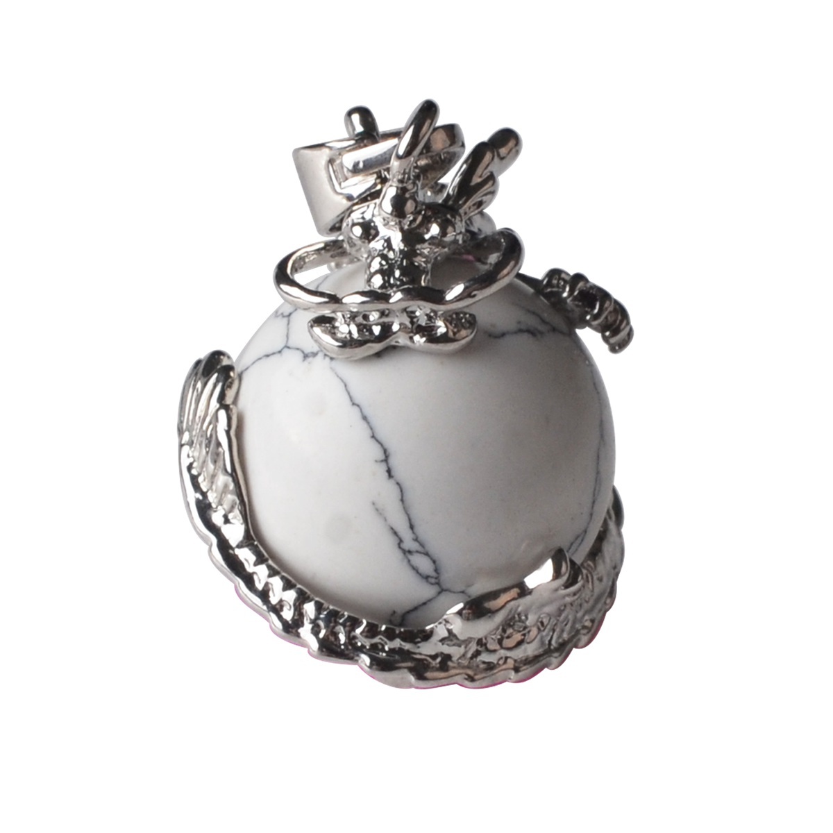15MM Gemstone Wrapped Sphere Dragon Pendant Necklace