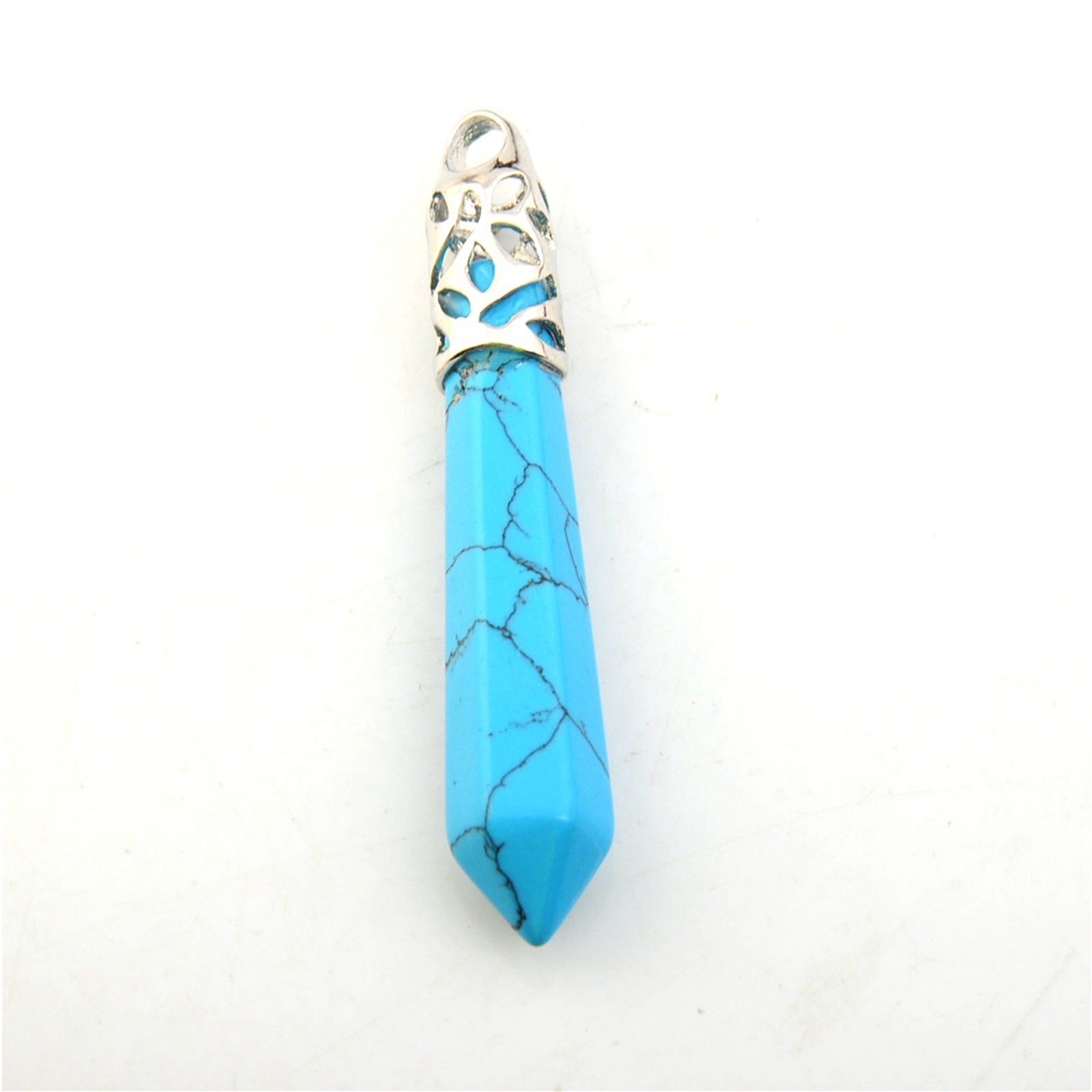 Hexagonal Cylinder Gemstone  Pendant with Silver Findings