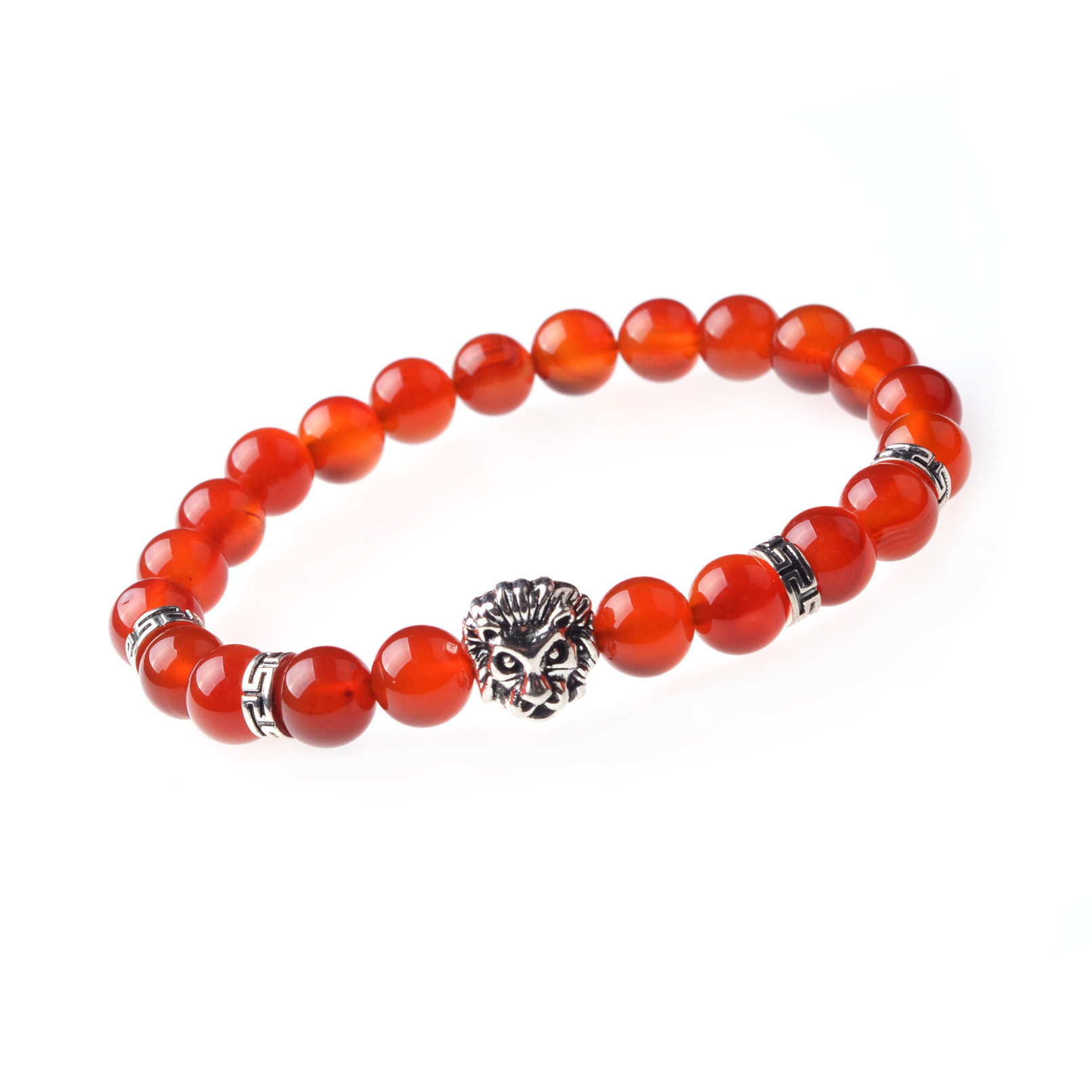 8MM Natural Stone Lion Head Jewel Bracelet With Alloy
