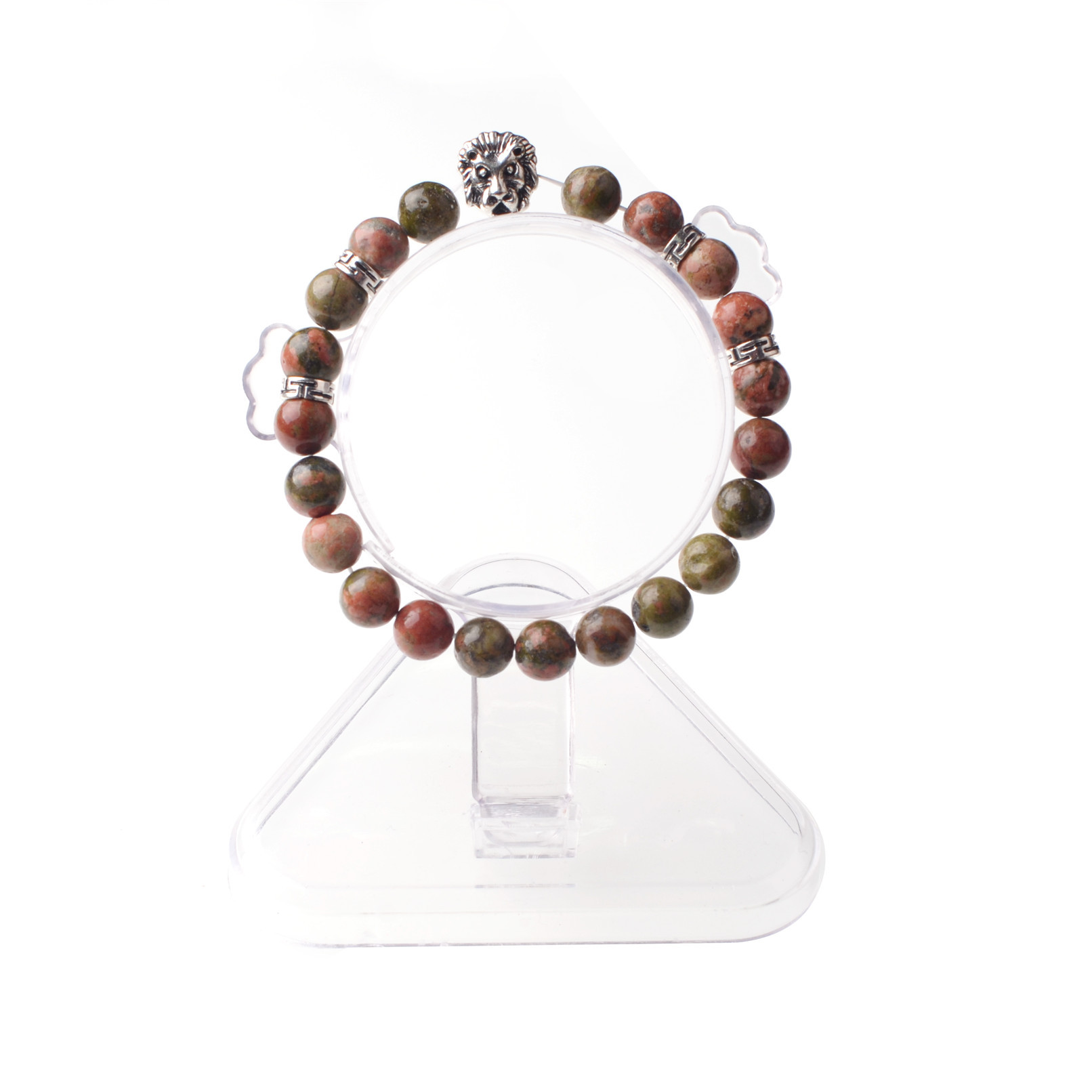 8MM Natural Stone Lion Head Jewel Bracelet With Alloy