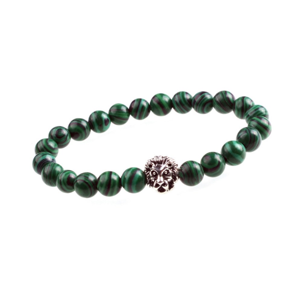 Fashion 8MM Natural Stone Lion Head Jewel Bracelet With Alloy For Women