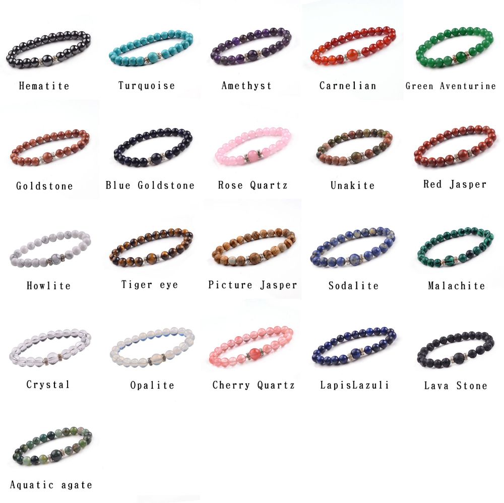 Fashion Alloy Chakra Stone 8MM Round Beads Bracelet with 10MM
