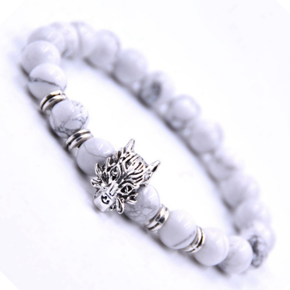 8MM Natural stone Black Lava Beads Chakra Bracelets Wristband Bangles bijoux Bronze Dragon head Men Jewelry