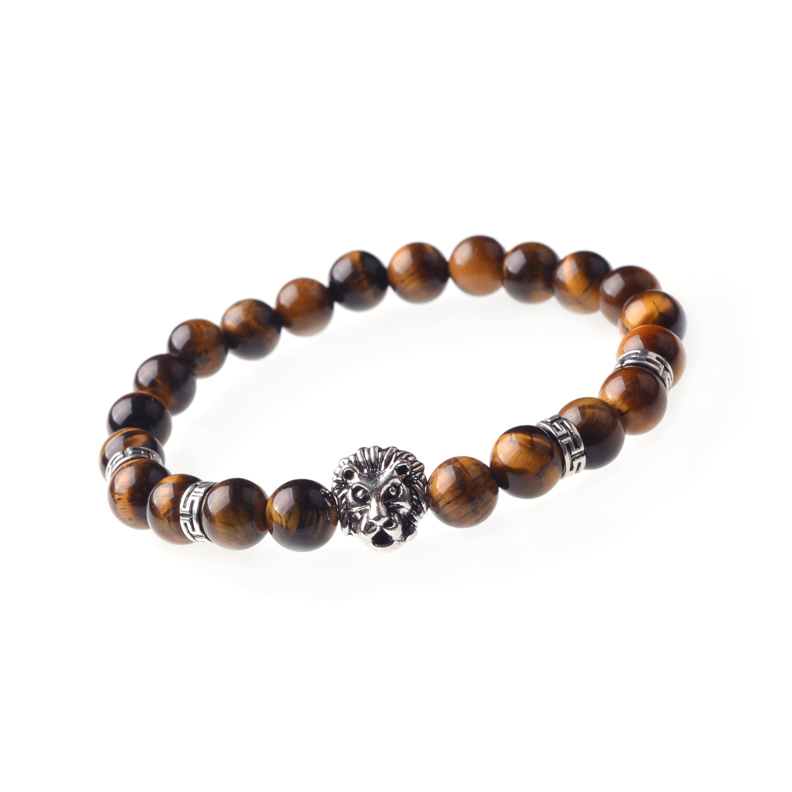 8MM Natural Stone Lion Head Jewel Bracelet With Alloy