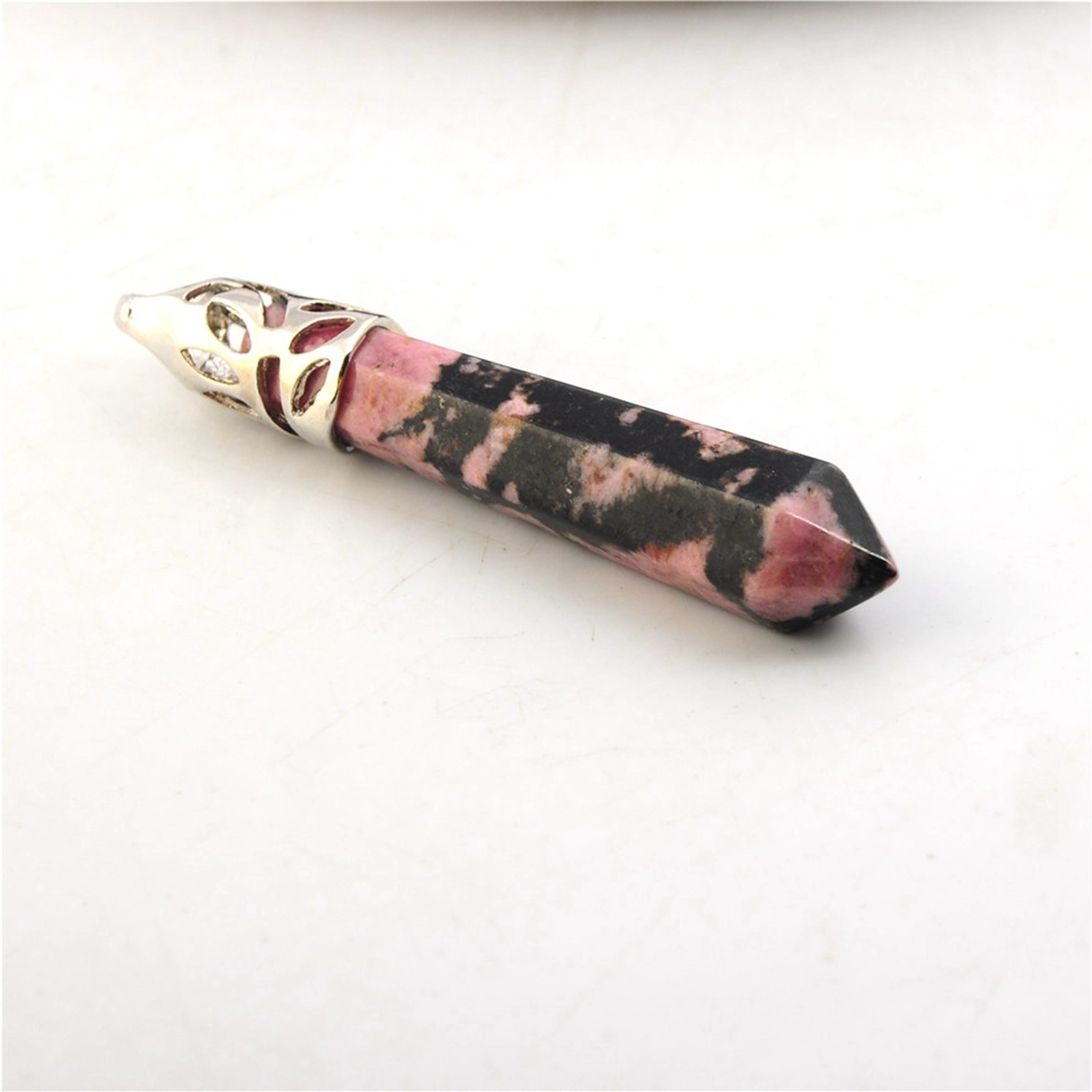 Hexagonal Cylinder Gemstone  Pendant with Silver Findings