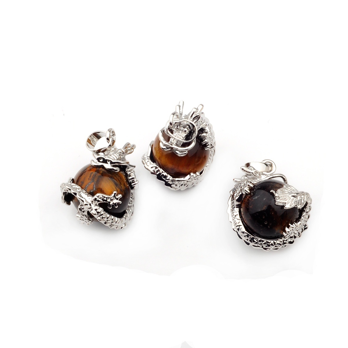 15MM Gemstone Wrapped Sphere Dragon Pendant Necklace