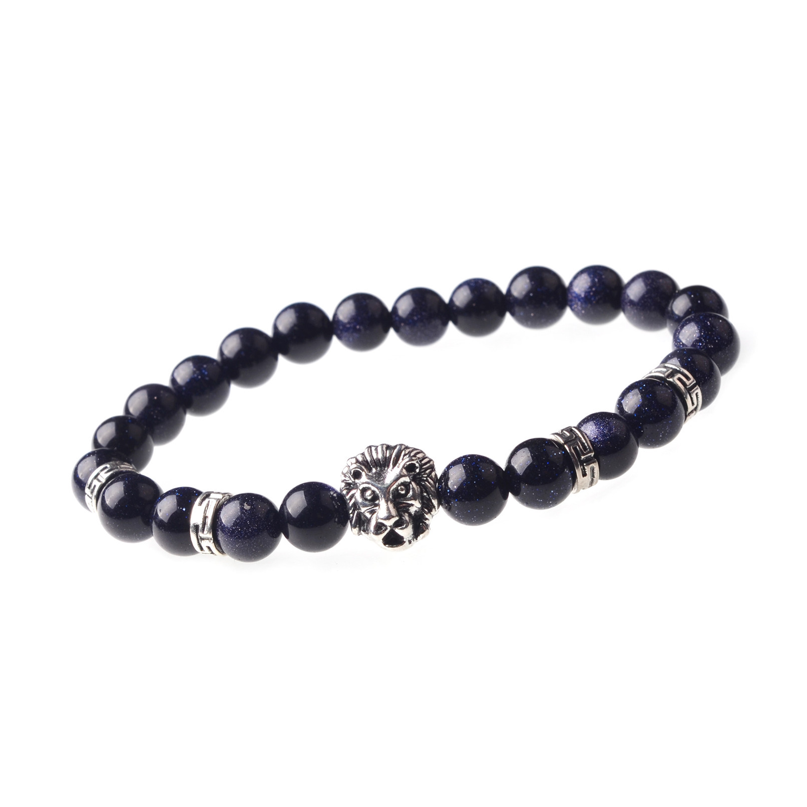 8MM Natural Stone Lion Head Jewel Bracelet With Alloy