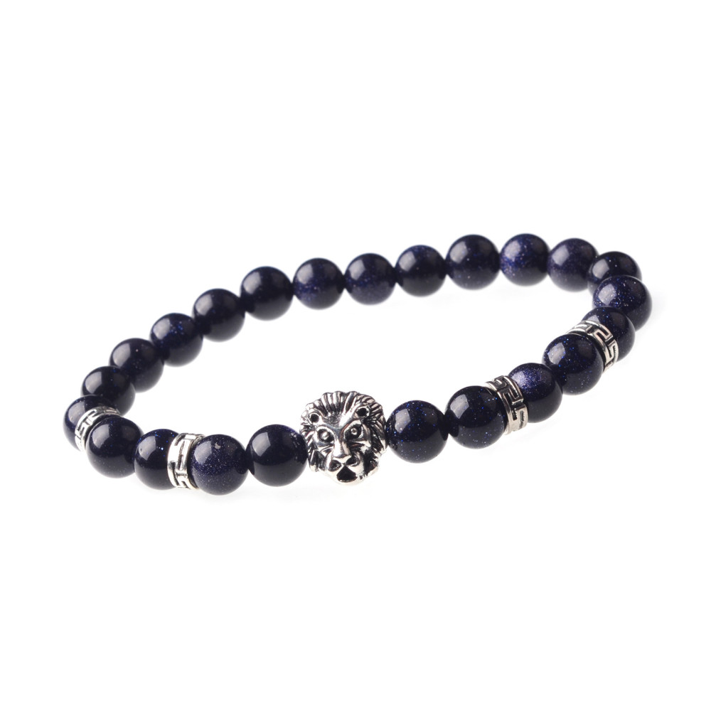 8MM Natural Stone Lion Head Jewel Bracelet With Alloy