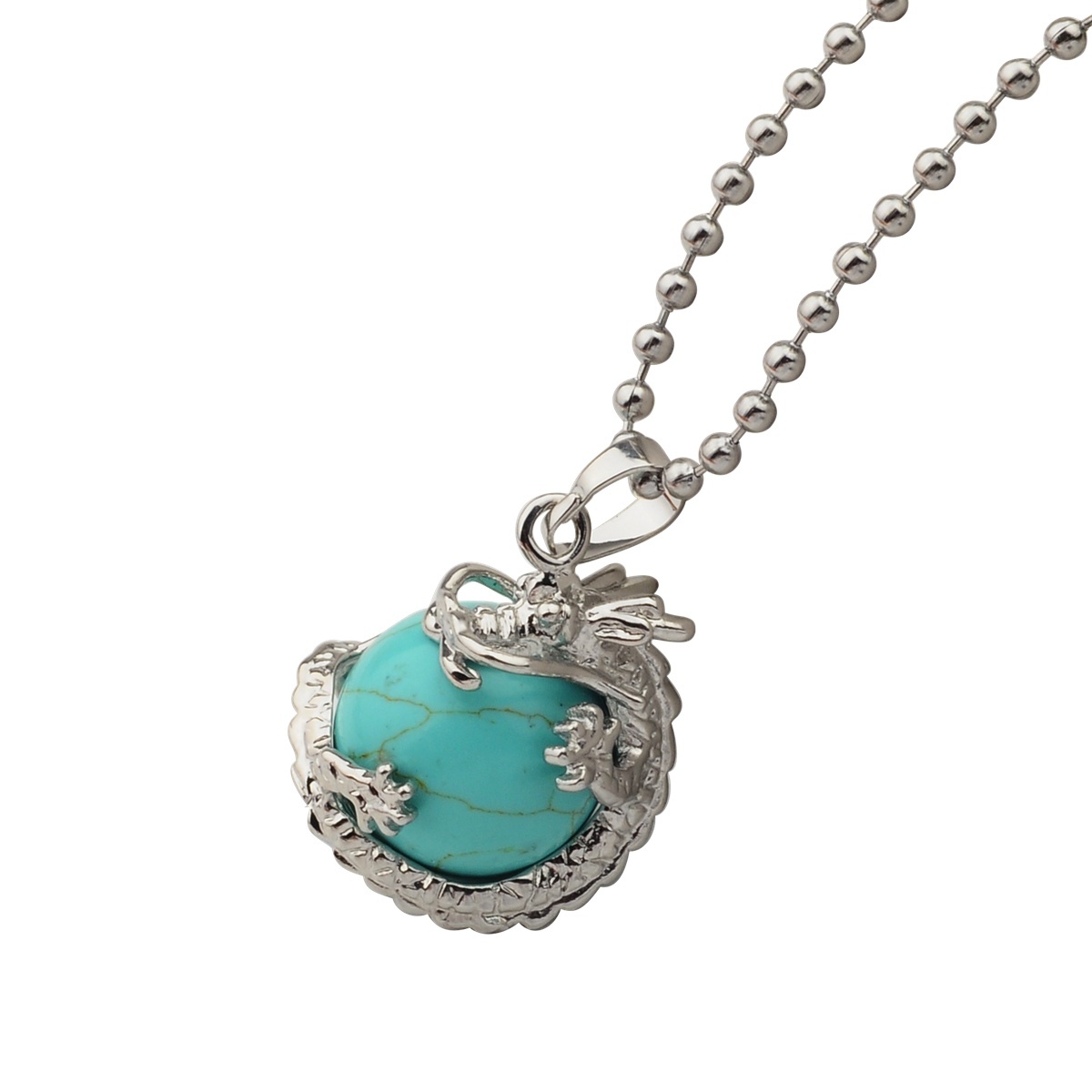 15MM Gemstone Wrapped Sphere Dragon Pendant Necklace