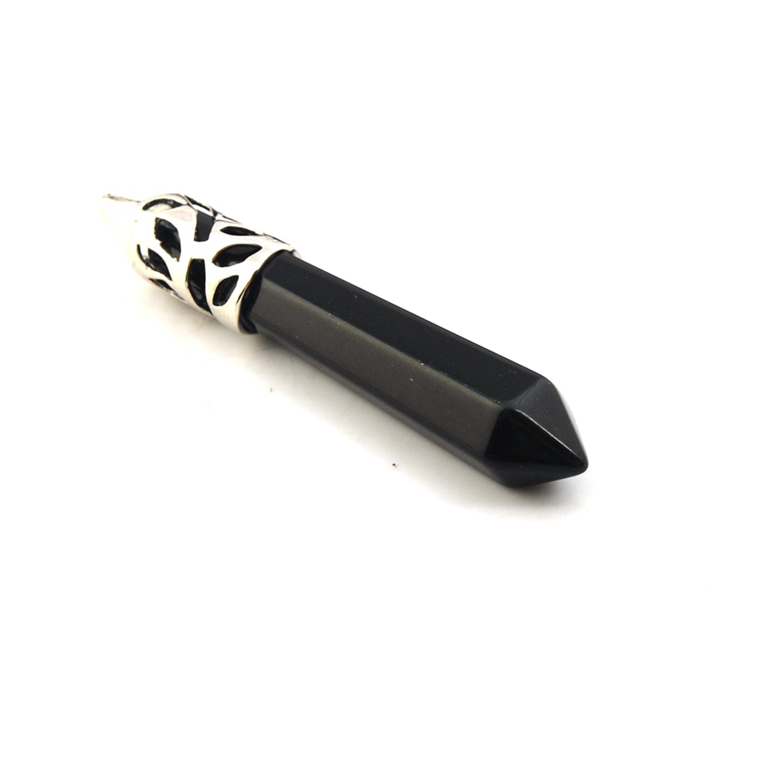 Hexagonal Cylinder Gemstone  Pendant with Silver Findings