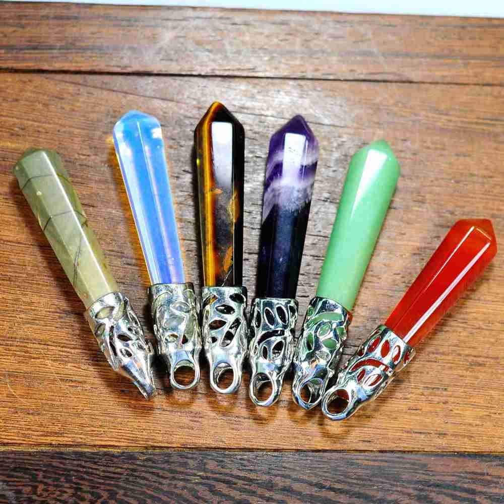 Hexagonal Cylinder Gemstone  Pendant with Silver Findings