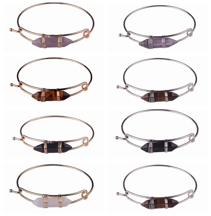 Fashion Amethyst hexagonal steel bracelet-Silver and Gold