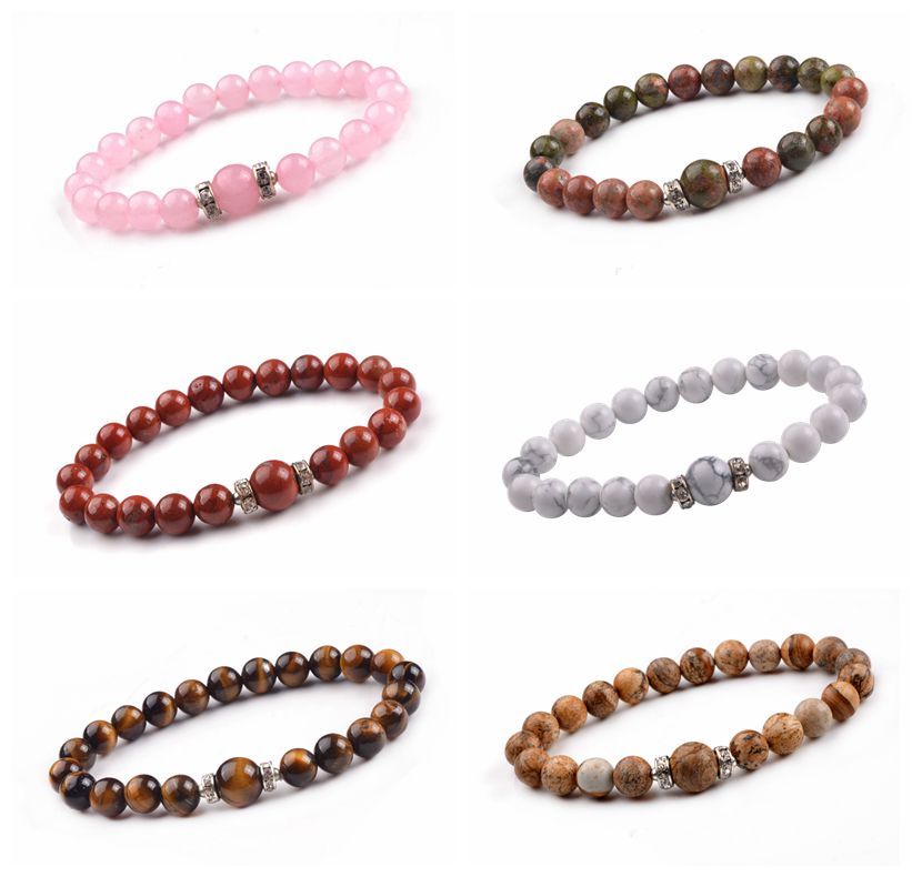 Fashion Alloy Chakra Stone 8MM Round Beads Bracelet with 10MM