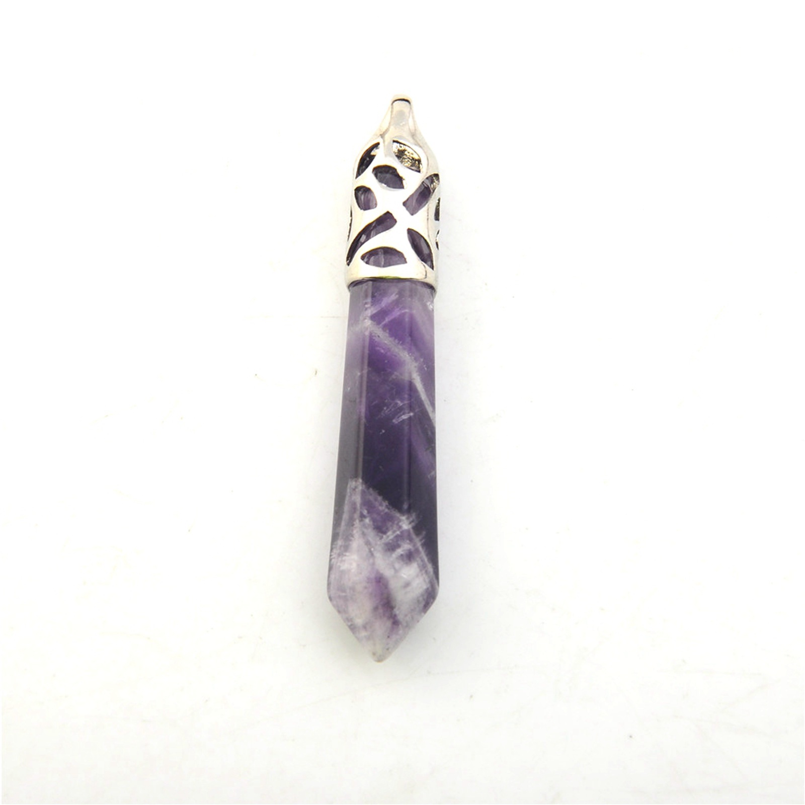 Hexagonal Cylinder Gemstone  Pendant with Silver Findings