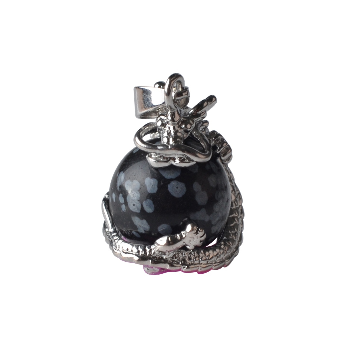 15MM Gemstone Wrapped Sphere Dragon Pendant Necklace