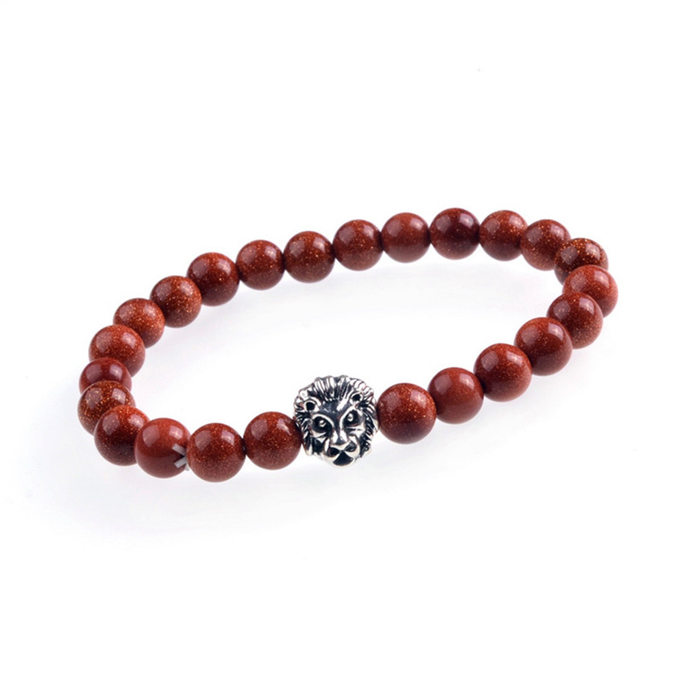 Fashion 8MM Natural Stone Lion Head Jewel Bracelet With Alloy For Women