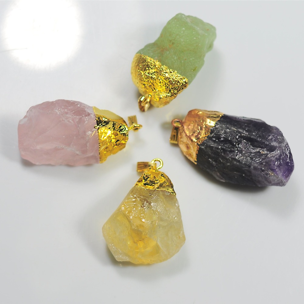 Gold Natural Raw Crystal Nugget Pendant
