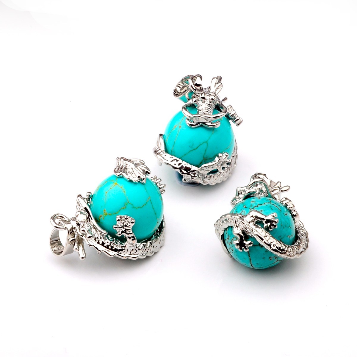 15MM Gemstone Wrapped Sphere Dragon Pendant Necklace